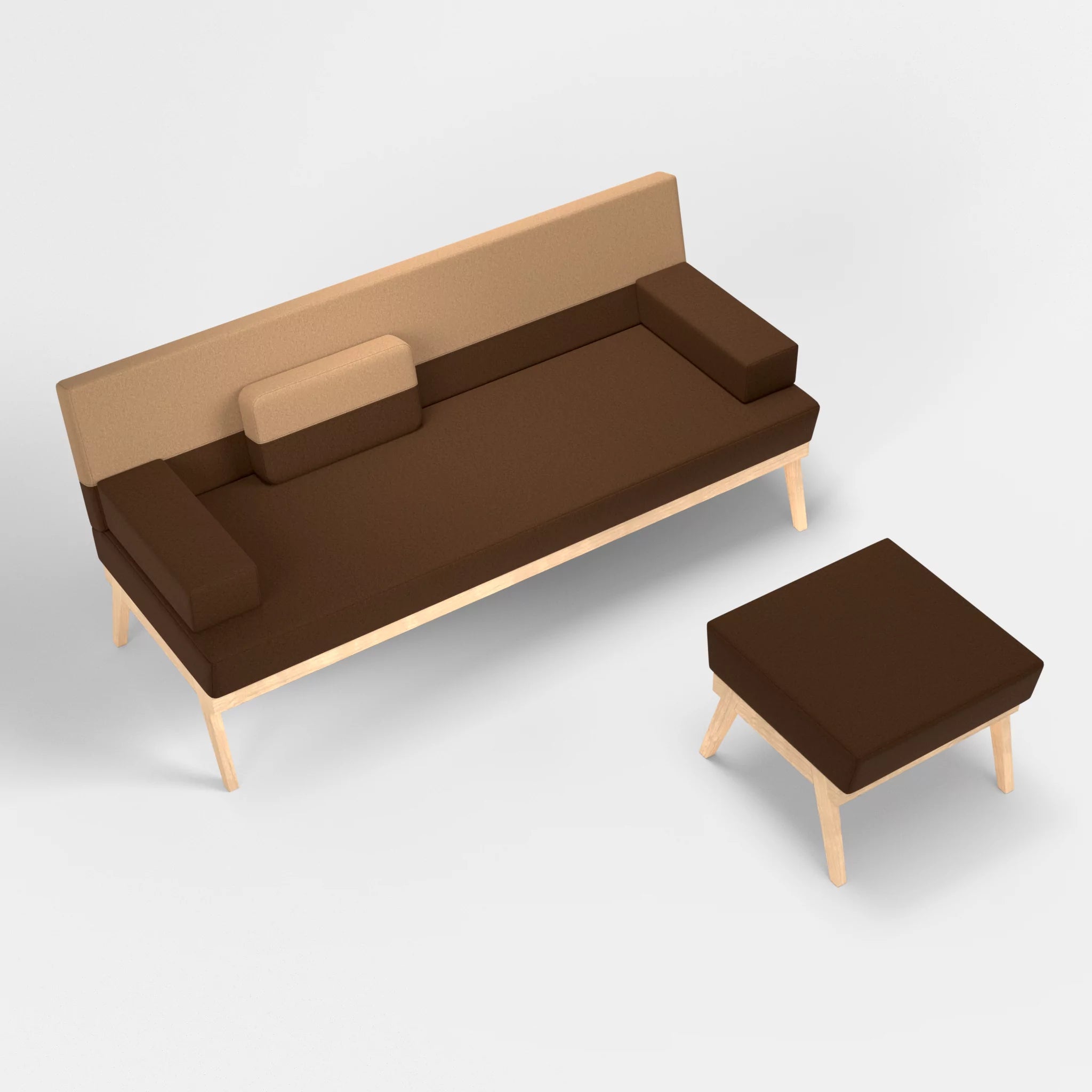 3er Sitzsofa Bauz mit Pouf dama0060-dama0056 in Braun und Beige von oben
