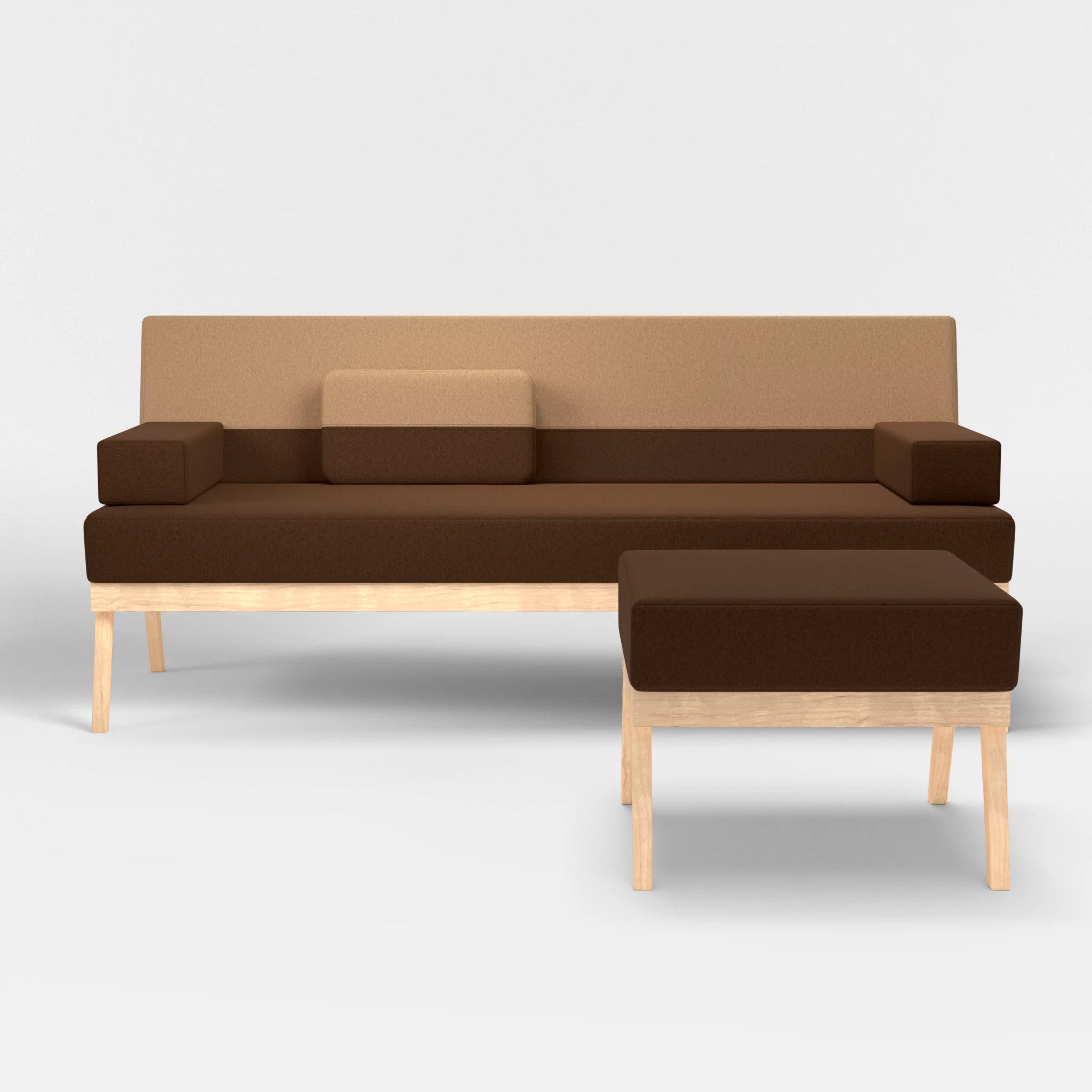 3er Sitzsofa Bauz mit Pouf dama0060-dama0056 in Braun und Beige von vorne