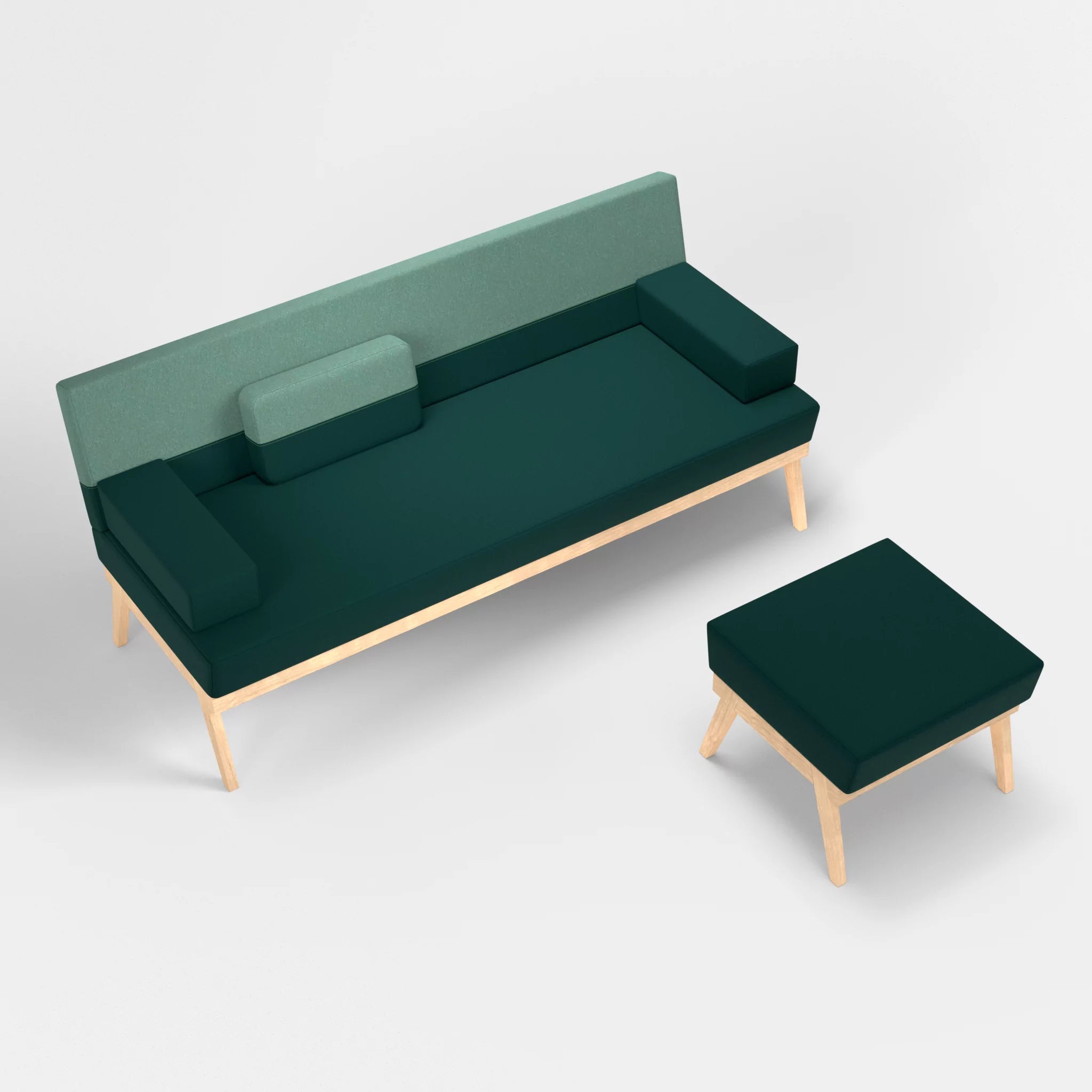 3er Sitzsofa Bauz mit Pouf dama0073-dama0045 in Petrol und Türkis von oben