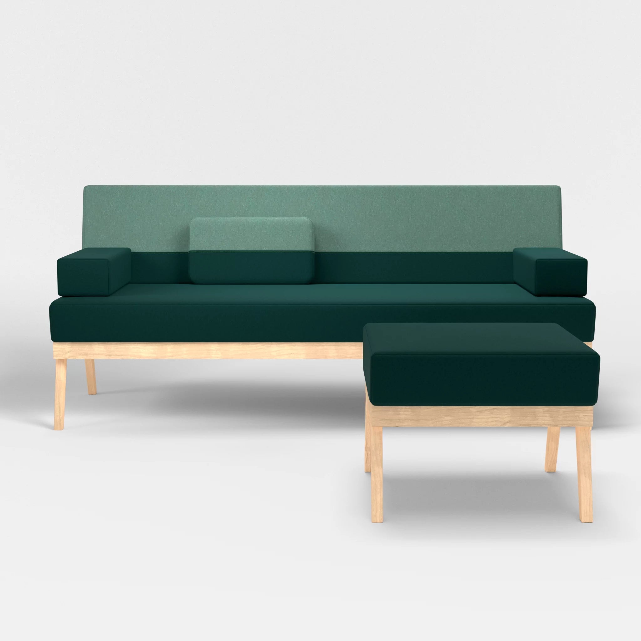 3er Sitzsofa Bauz mit Pouf dama0073-dama0045 in Petrol und Türkis von vorne