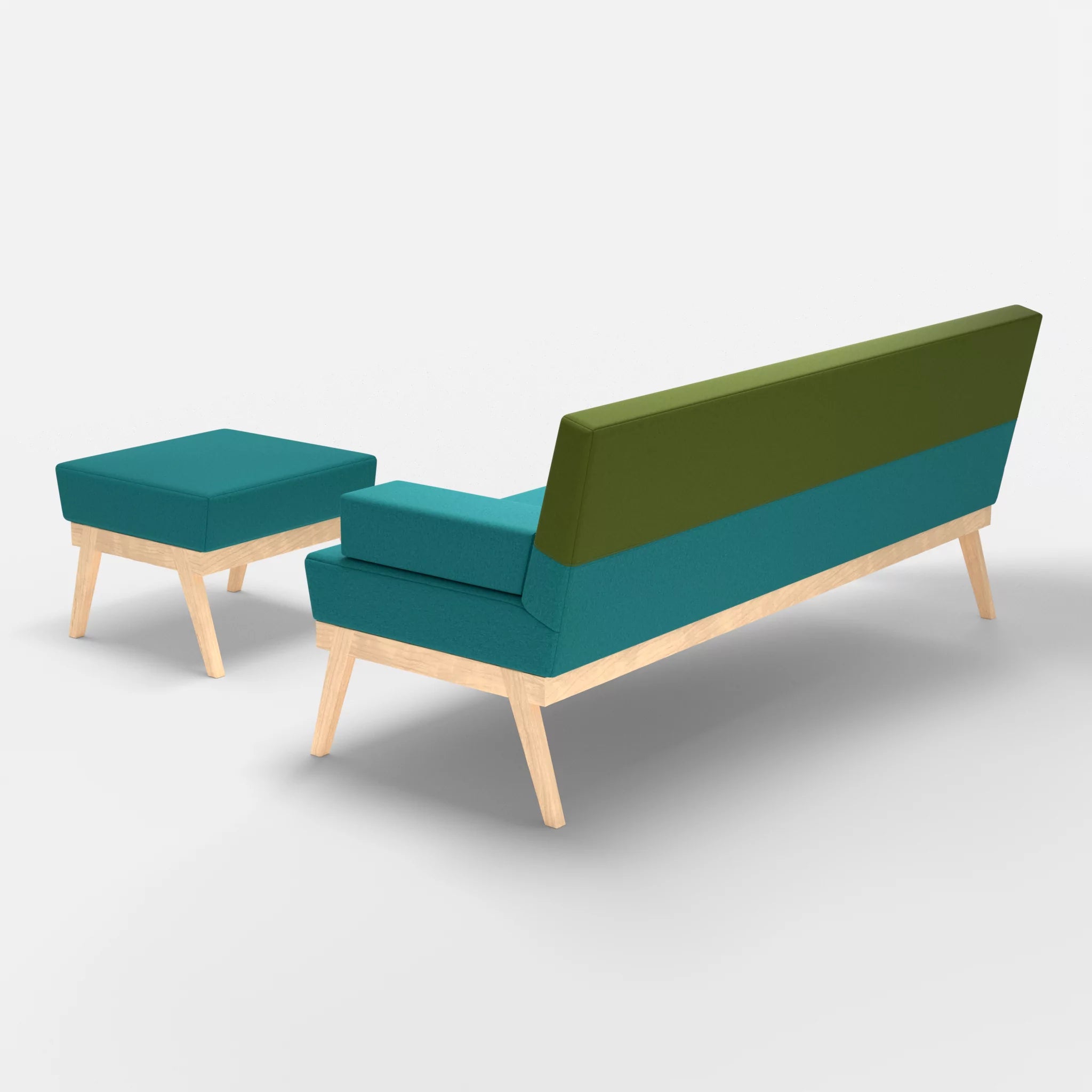 3er Sitzsofa Bauz mit Pouf dama0076-dama0059 in Türkis und Grün von hinten
