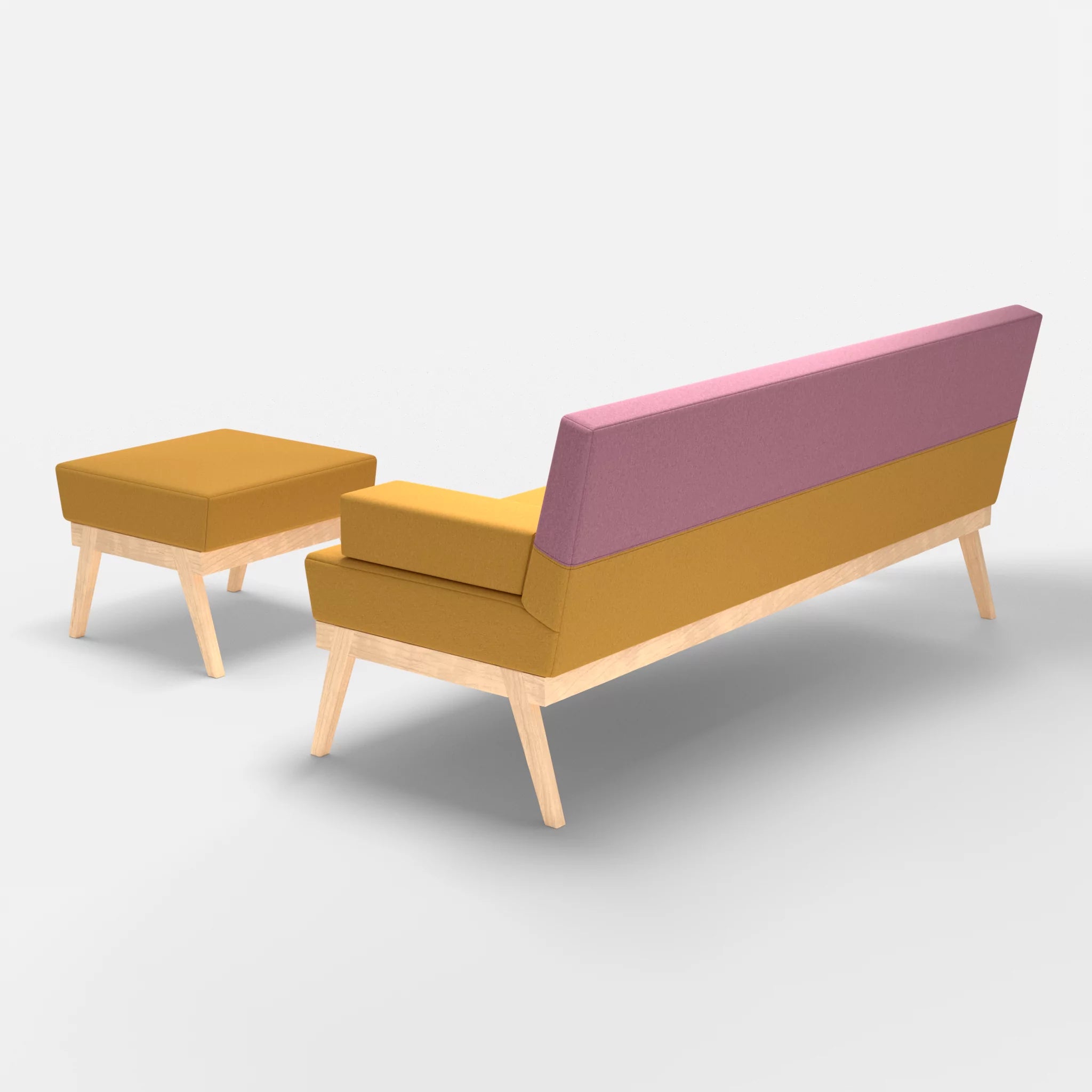 3er Sitzsofa Bauz mit Pouf dama0081-dama0084 in Curry und Rosa von hinten