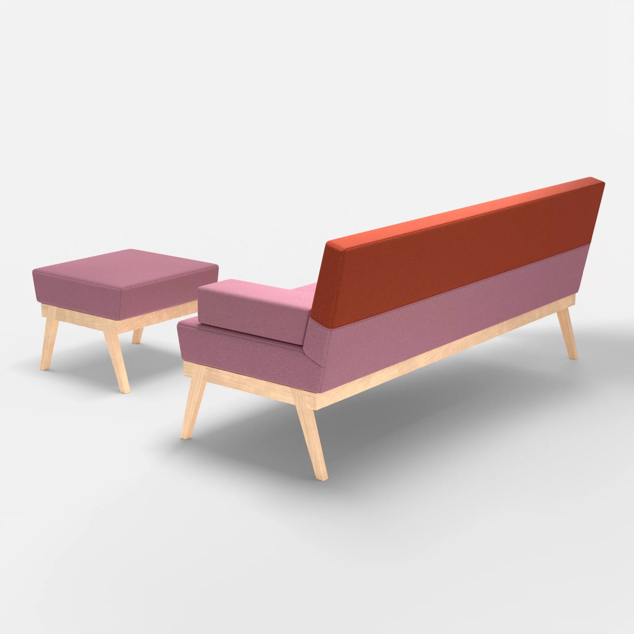 3er Sitzsofa Bauz mit Pouf dama0084-dama0062 in Rosa und Orange von hinten