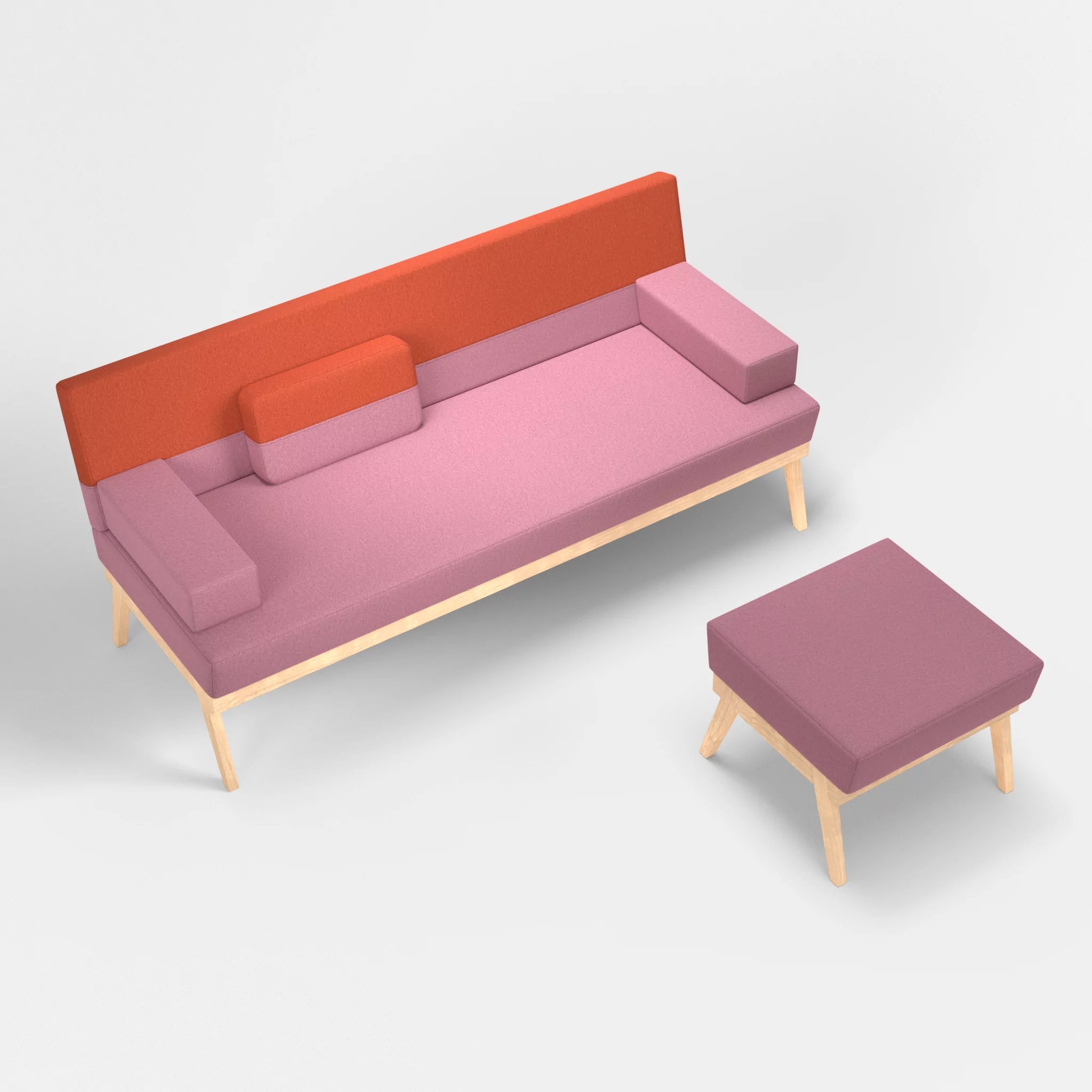 3er Sitzsofa Bauz mit Pouf dama0084-dama0062 in Rosa und Orange von oben
