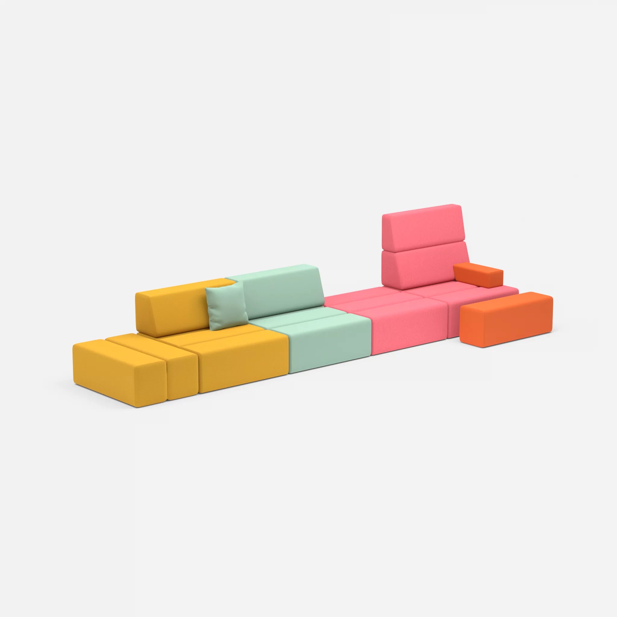 4 Sitzer Sofa Bricks 1 novumcurry-dama0083 in Curry und Pink von der Seite