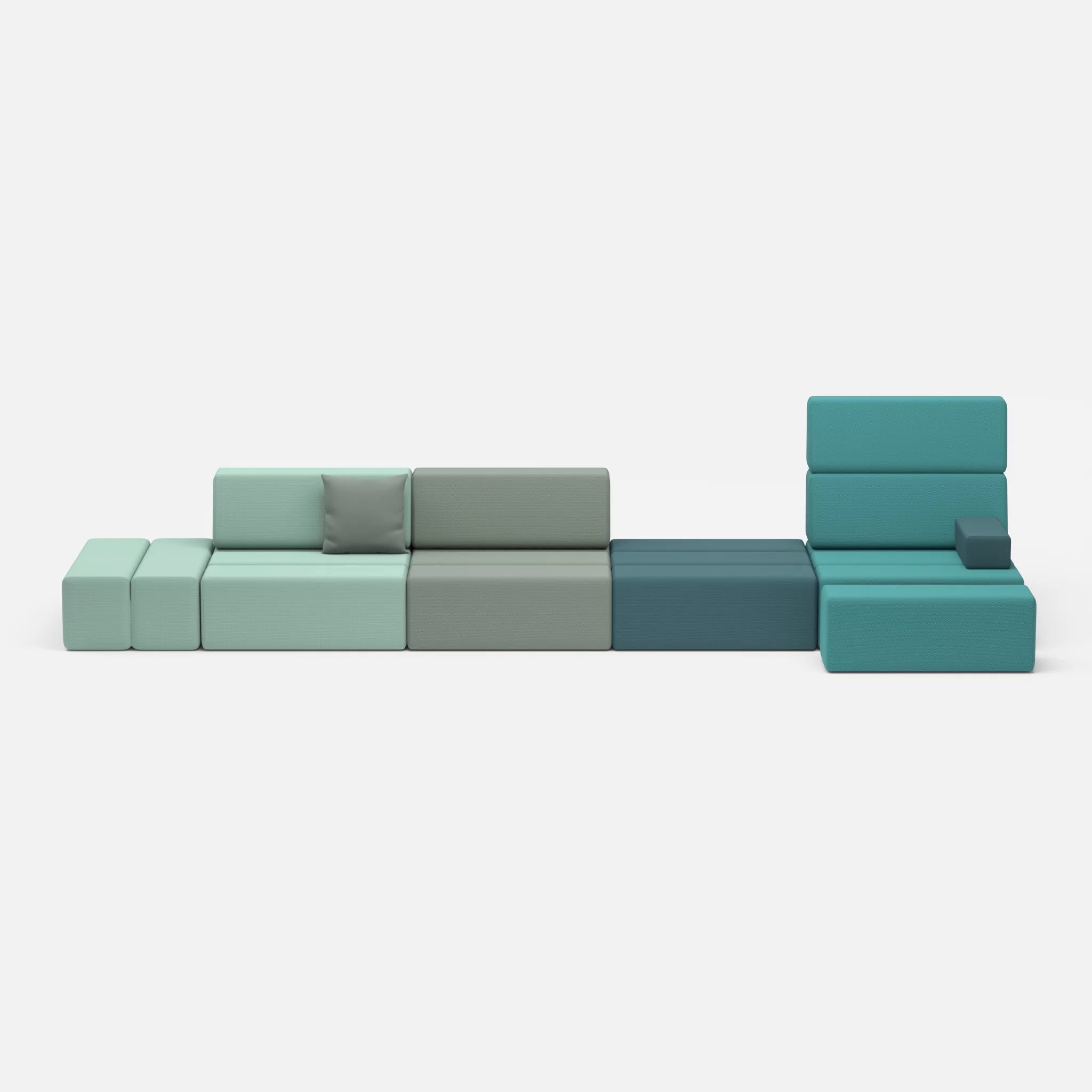4 Sitzer Sofa Bricks 1 novumlagoon-novumsamoa in Graublau und Dunkelblau von vorne