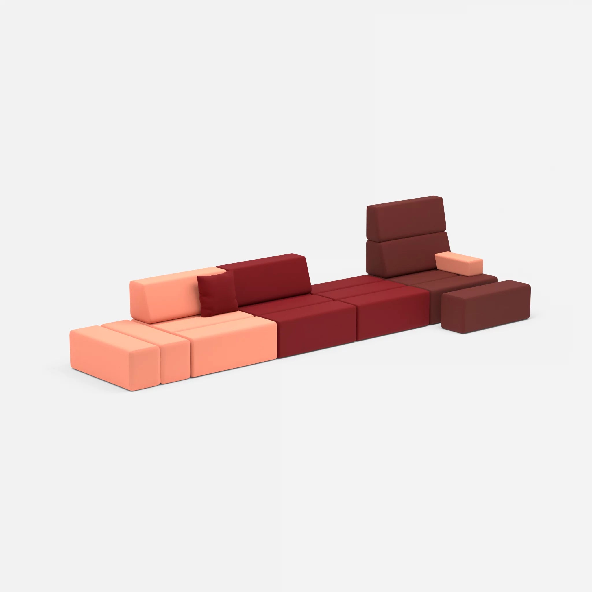 4 Sitzer Sofa Bricks 1 radio4046-radio4028 in Coral und Rot von der Seite