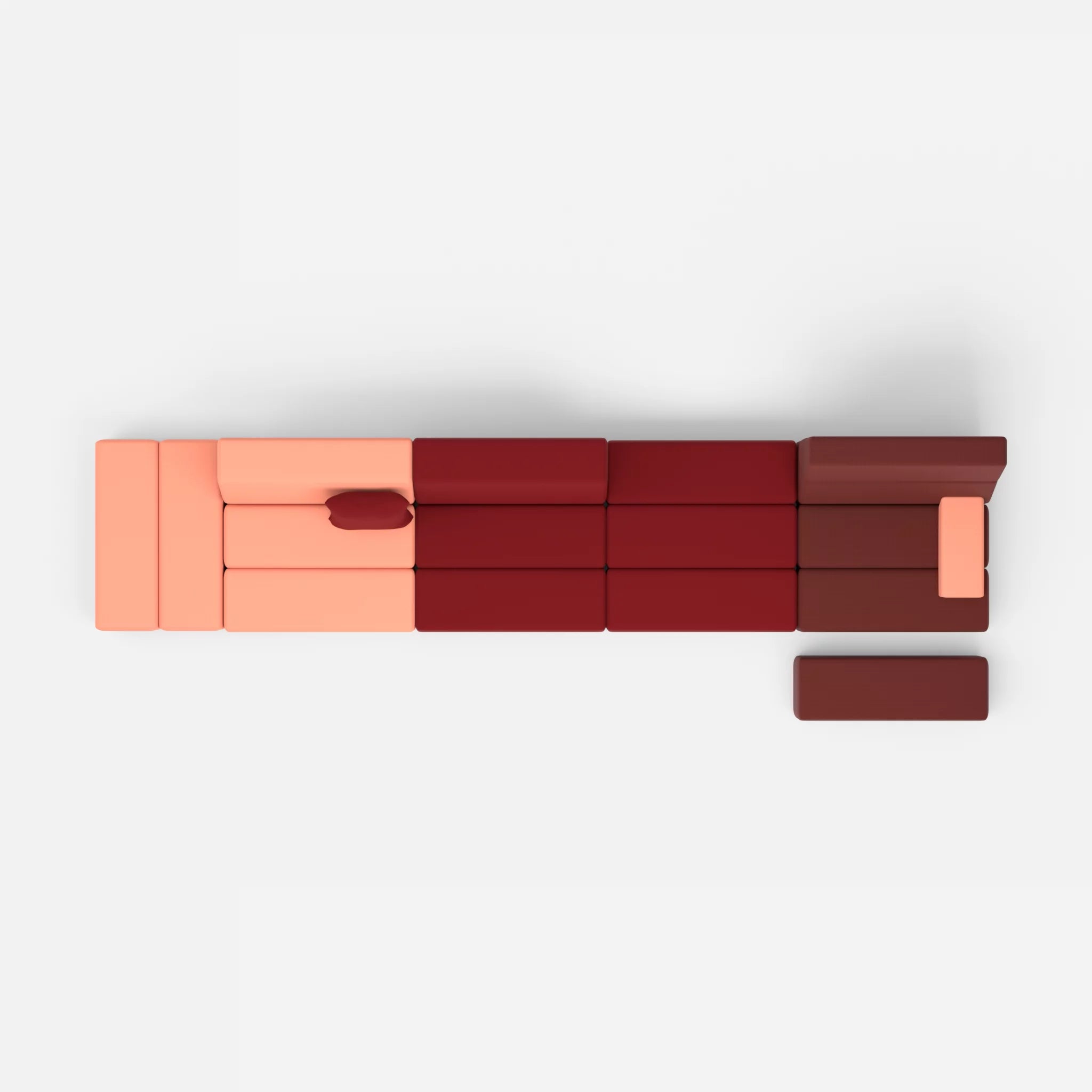 4 Sitzer Sofa Bricks 1 radio4046-radio4028 in Coral und Rot von oben