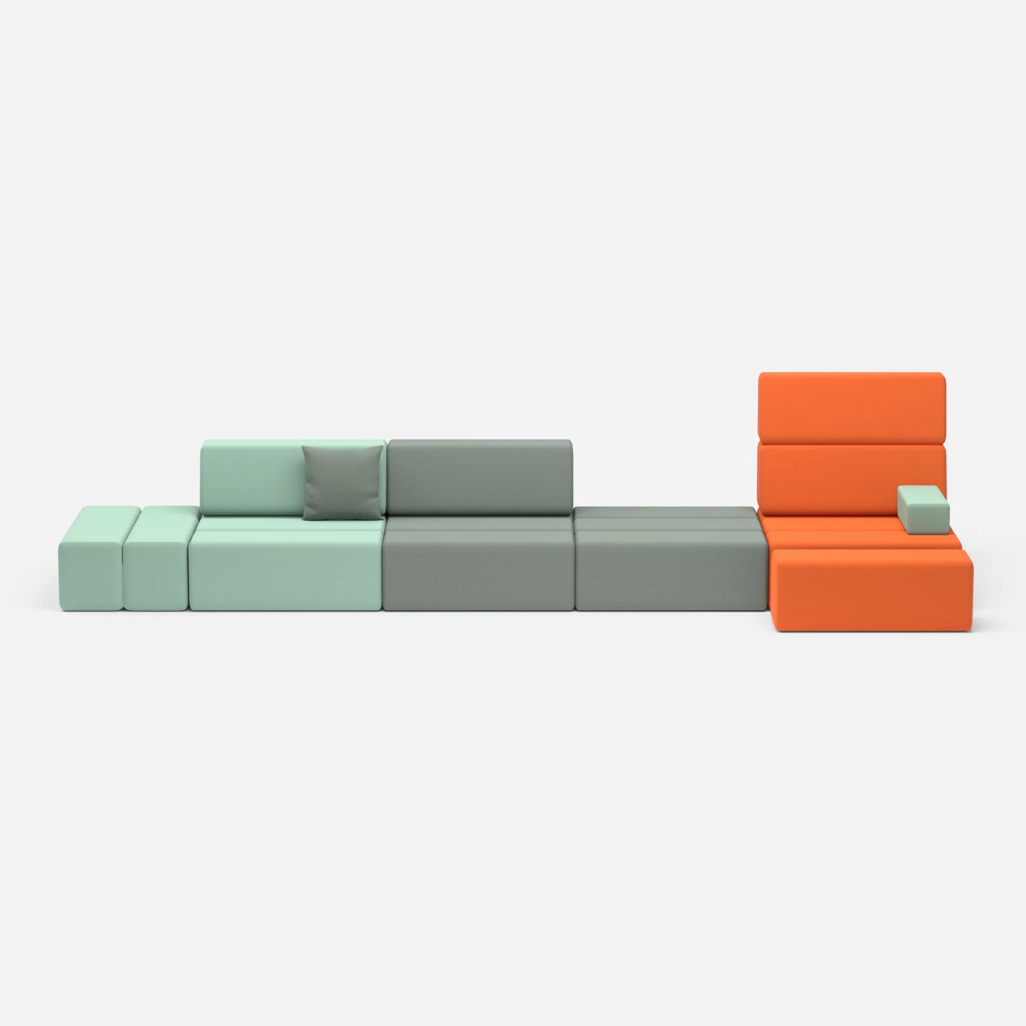4 Sitzer Sofa Bricks 1 radio7045-novumdelphi in Hellblau und Graublau von vorne