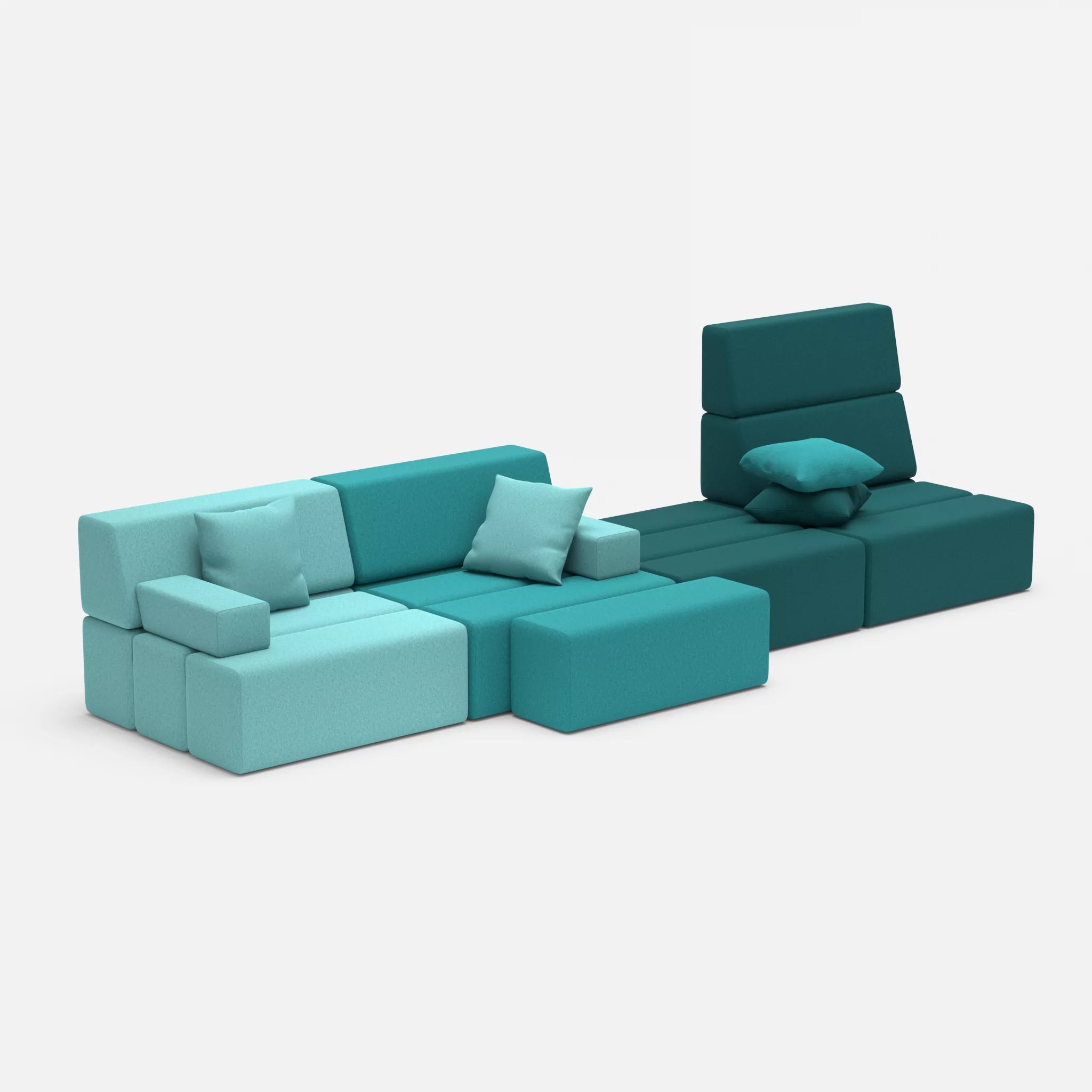 4 Sitzer Sofa Bricks 3 dama0030-dama0018 in Türkis und Türkis von der Seite