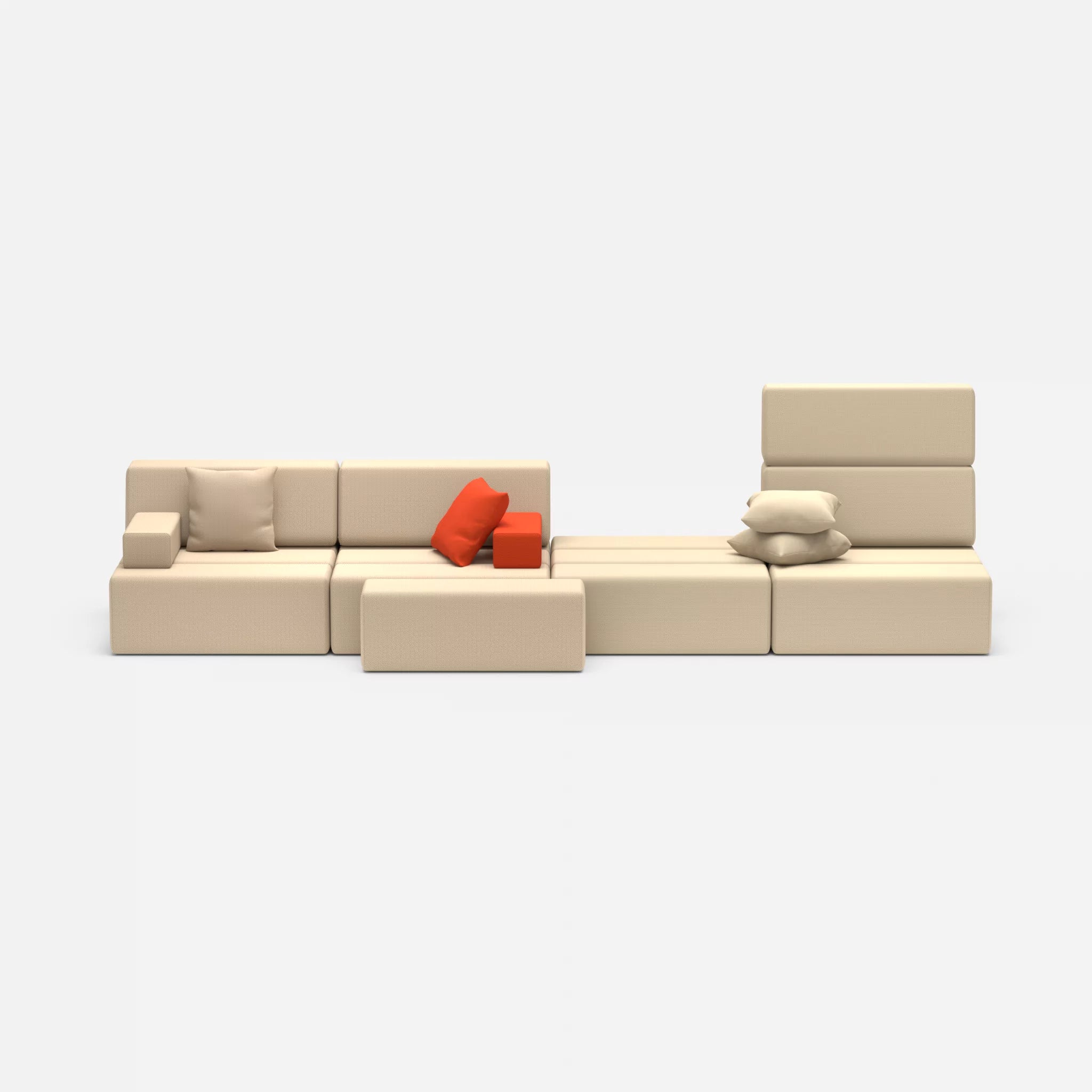 4 Sitzer Sofa Bricks 3 novumcocos-novumangora in Hellbraun und Sand von vorne