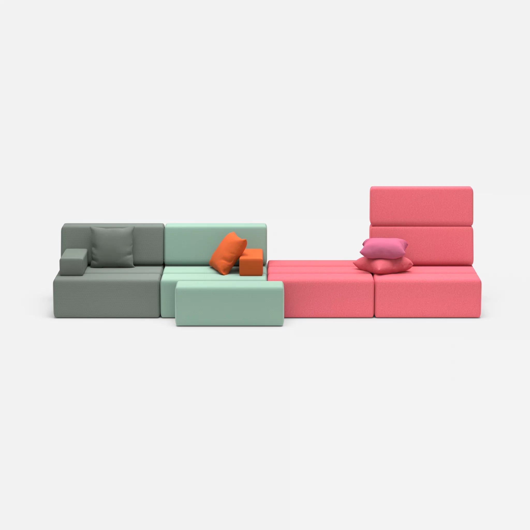 4 Sitzer Sofa Bricks 3 novumdelphi-dama0083 in Graublau und Pink von vorne