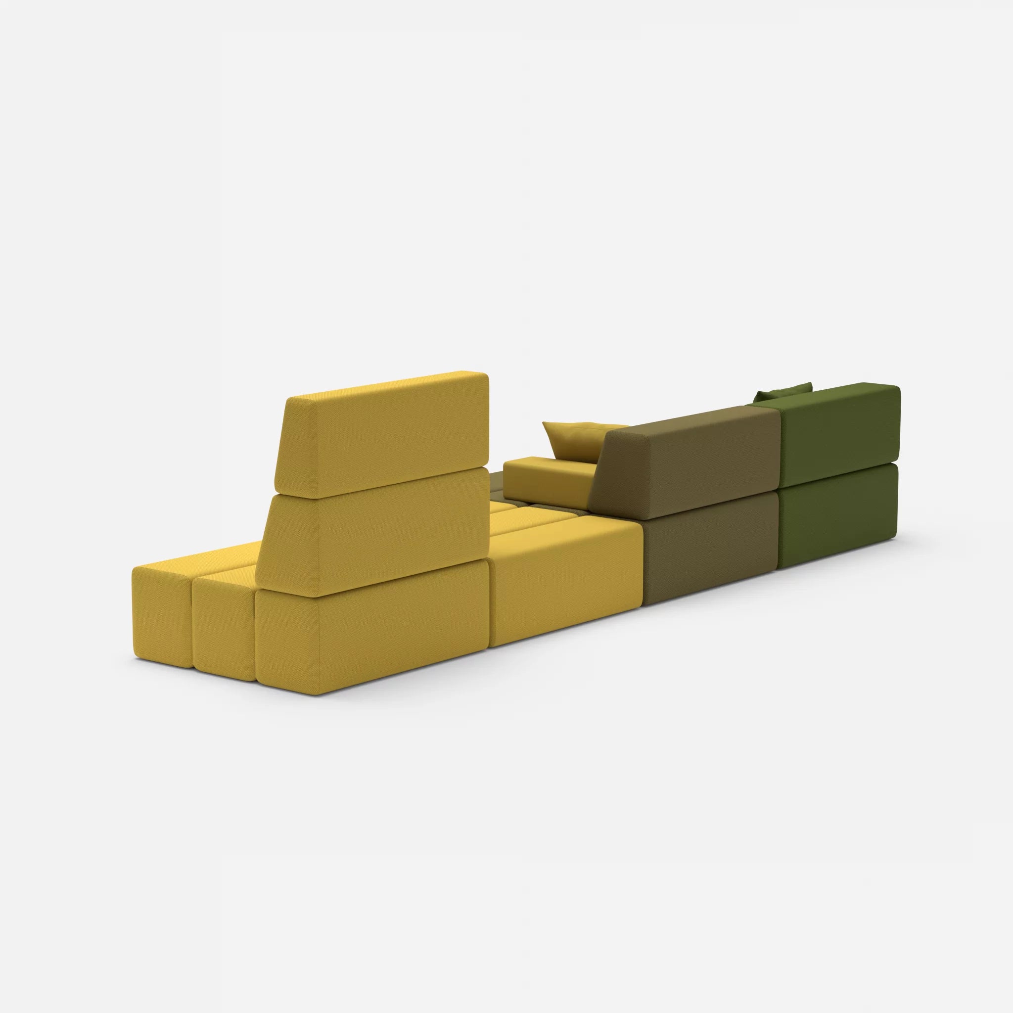 4 Sitzer Sofa Bricks 3 novummoss-novumpear in Grün und Gelb von hinten