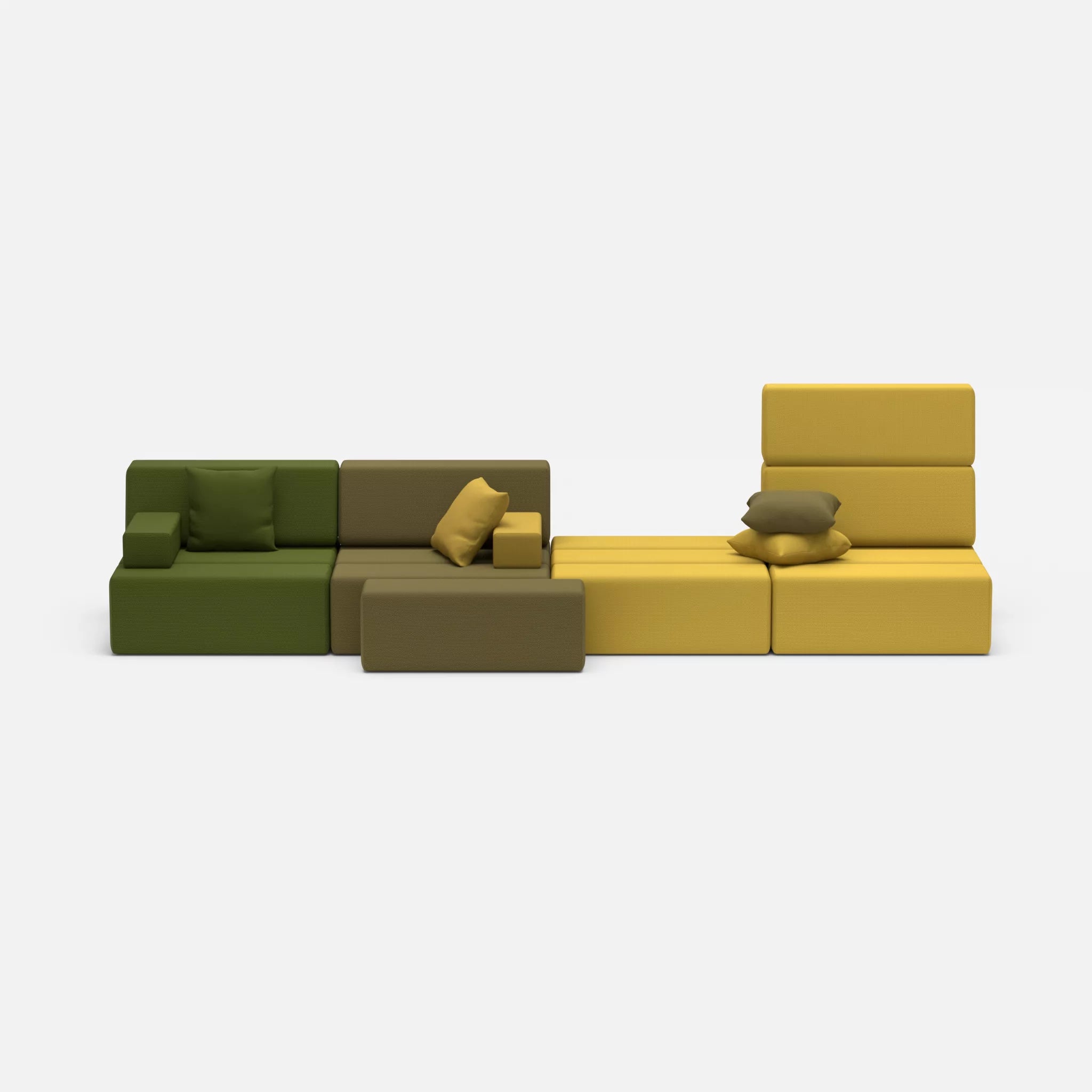 4 Sitzer Sofa Bricks 3 novummoss-novumpear in Grün und Gelb von vorne