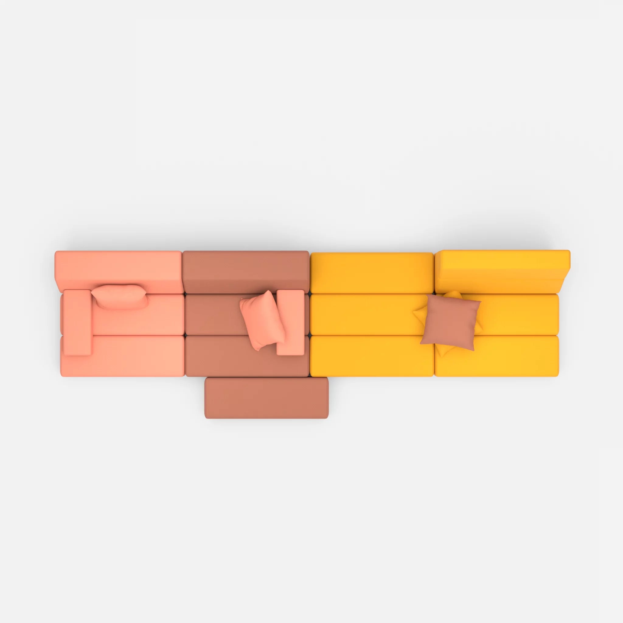 4 Sitzer Sofa Bricks 3 radio4046-radio3008 in Coral und Gelb von oben