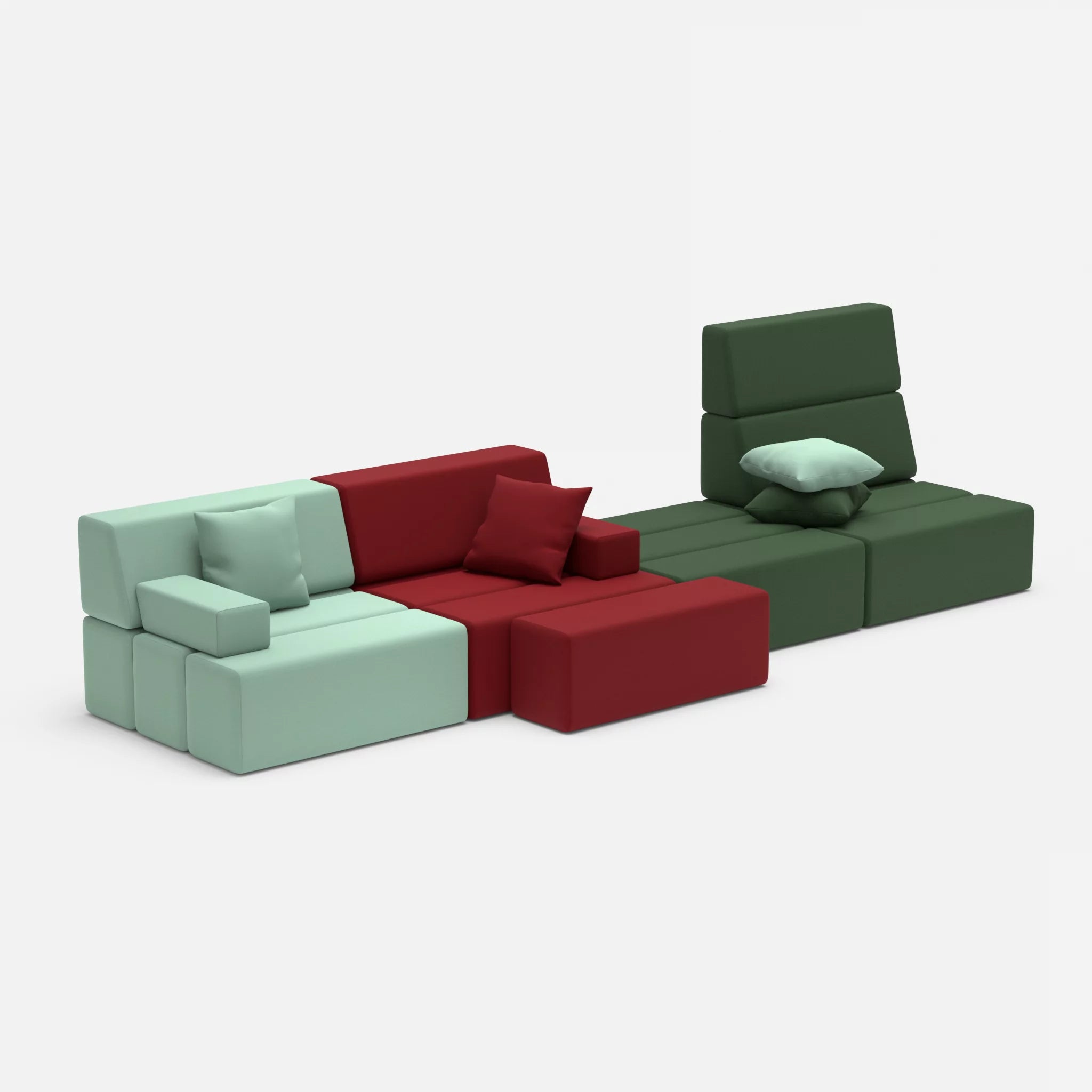 4 Sitzer Sofa Bricks 3 radio7045-radio7036 in Hellblau und Olive von der Seite