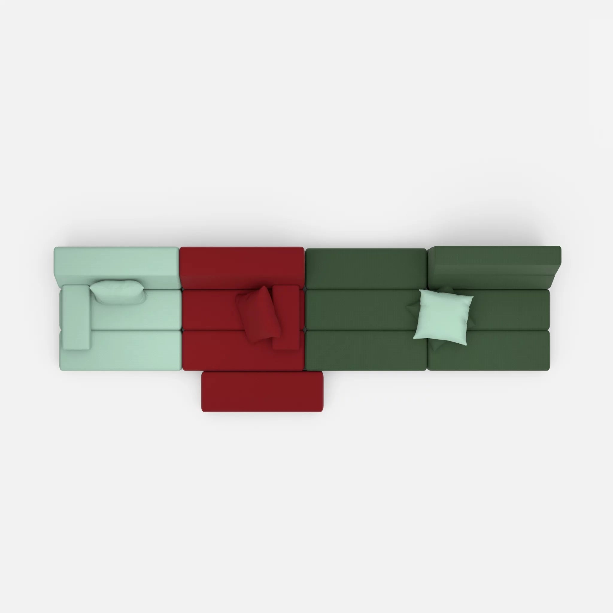 4 Sitzer Sofa Bricks 3 radio7045-radio7036 in Hellblau und Olive von oben