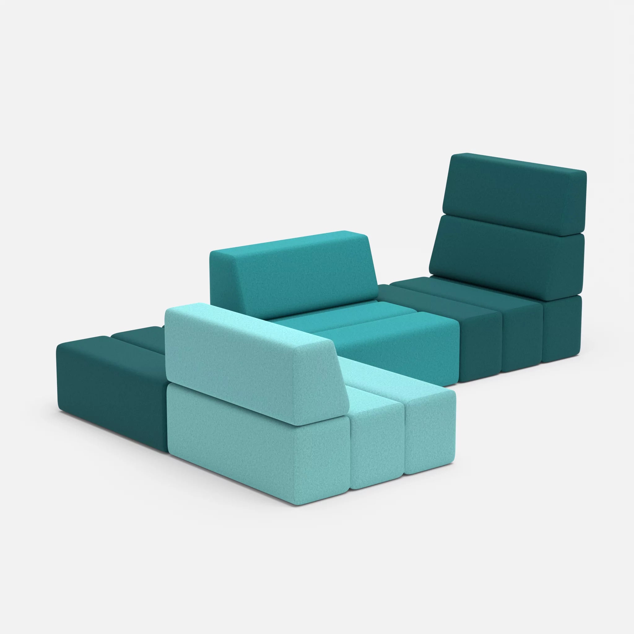Ecksofa Bricks 1 dama0018-dama0076 in Türkis und Türkis von der Seite