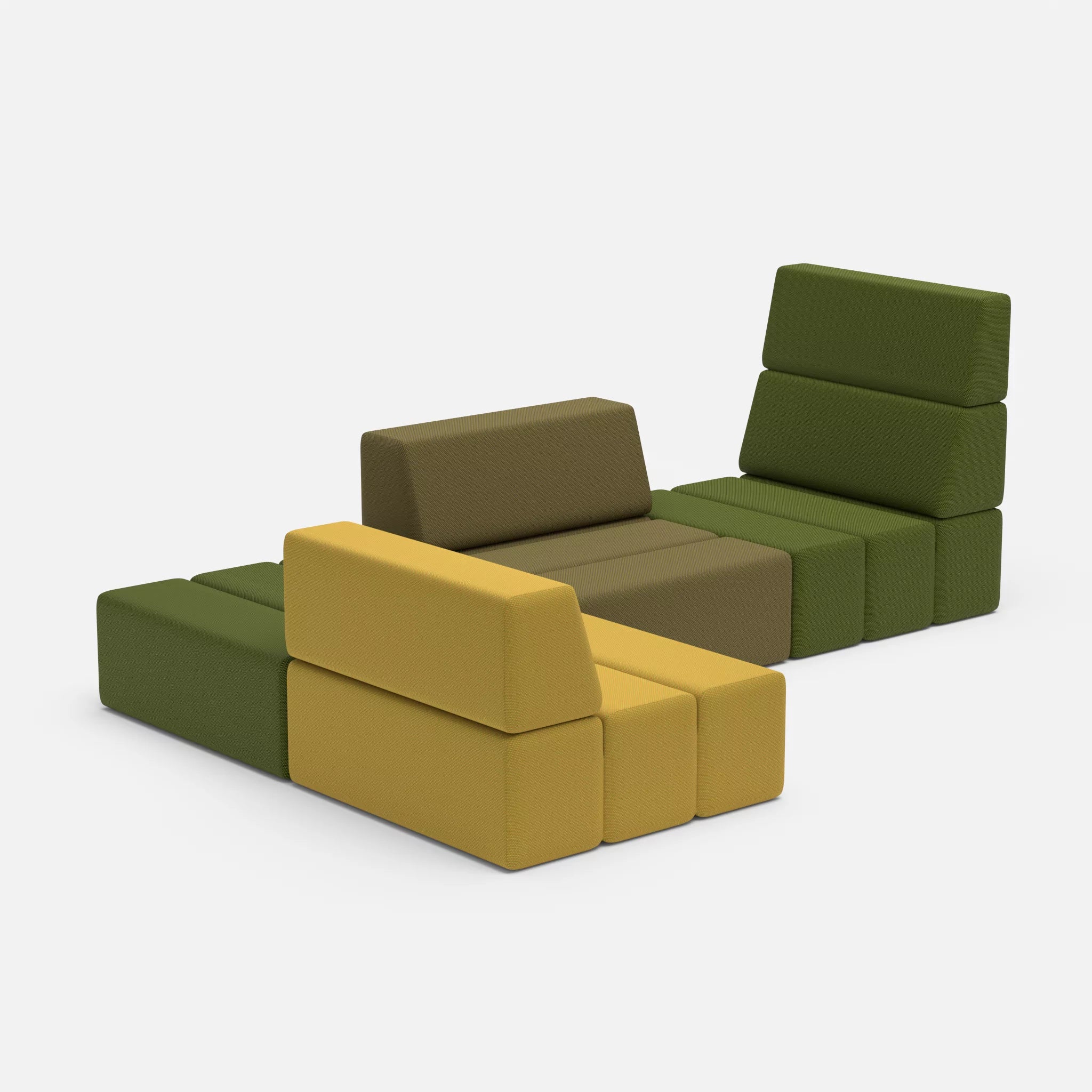 Ecksofa Bricks 1 novummoss-novumpinie in Grün und Dunkelgrün von der Seite