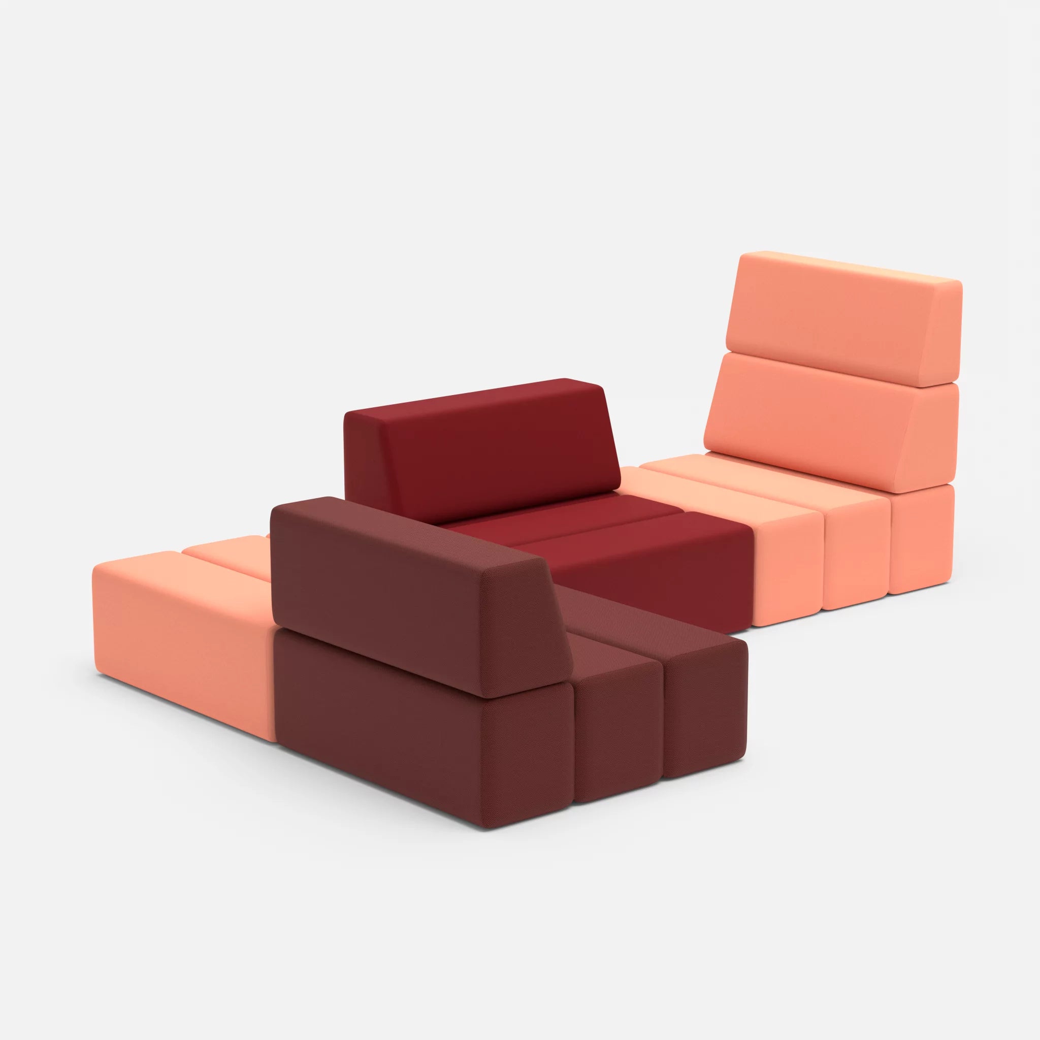 Ecksofa Bricks 1 radio4046-radio4028 in Coral und Rot von der Seite