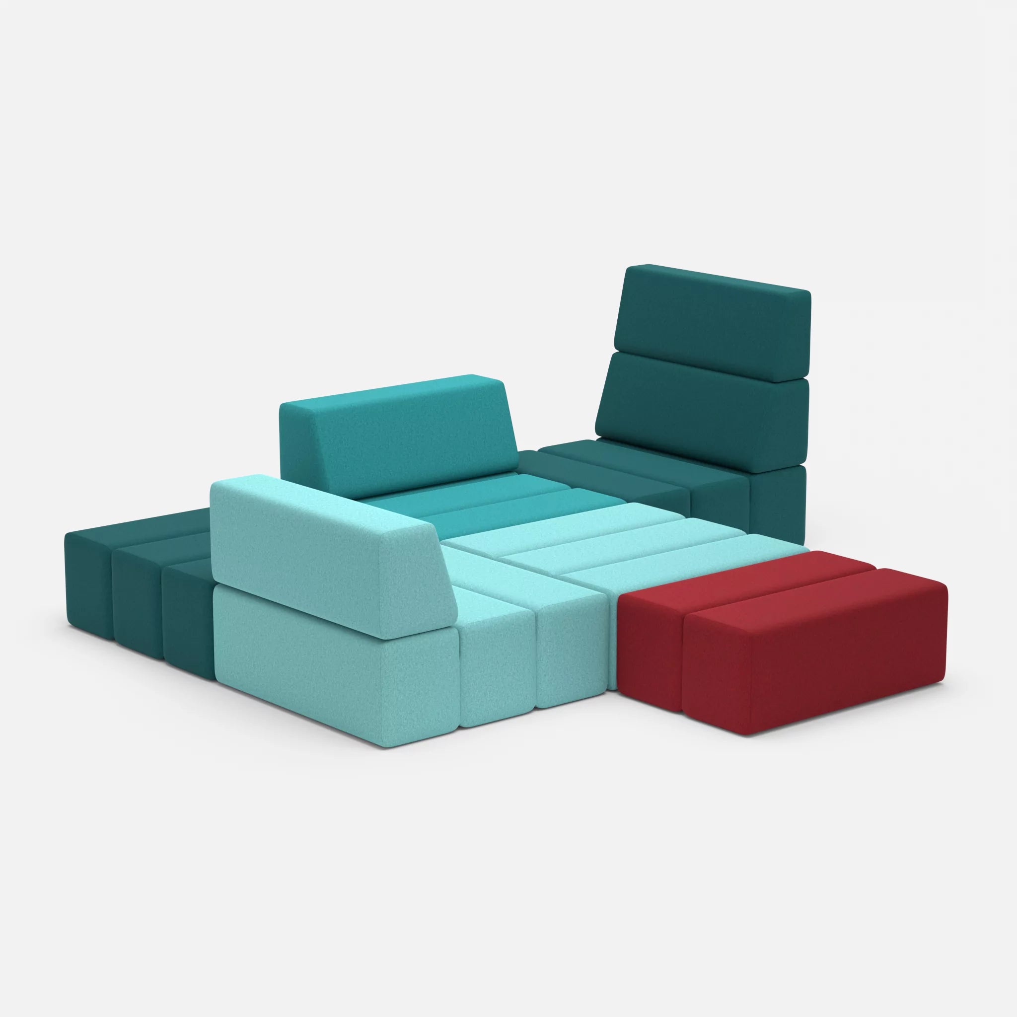 Ecksofa Bricks 3 dama0018-dama0076 in Türkis und Türkis von der Seite