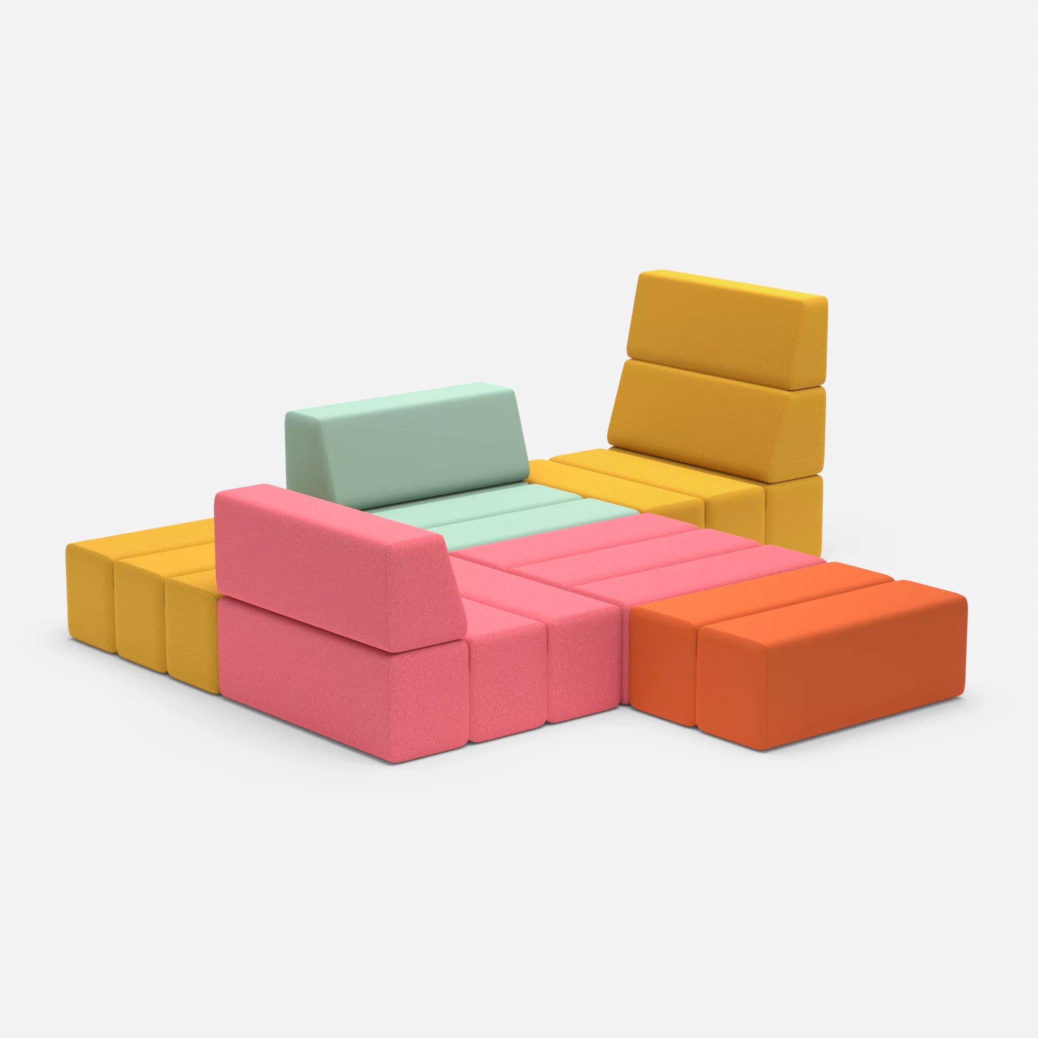 Ecksofa Bricks 3 novumcurry-radio7045 in Curry und Hellblau von der Seite