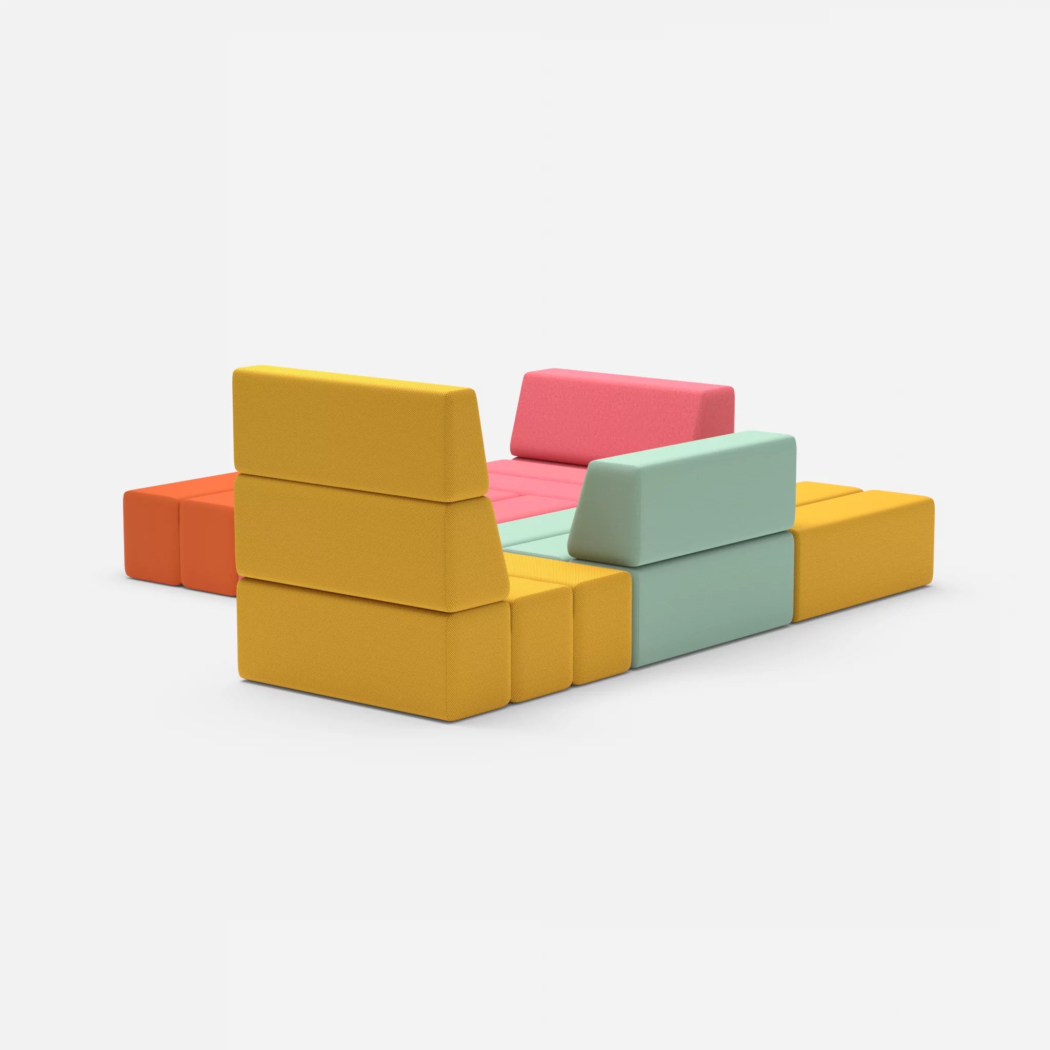 Ecksofa Bricks 3 novumcurry-radio7045 in Curry und Hellblau von hinten