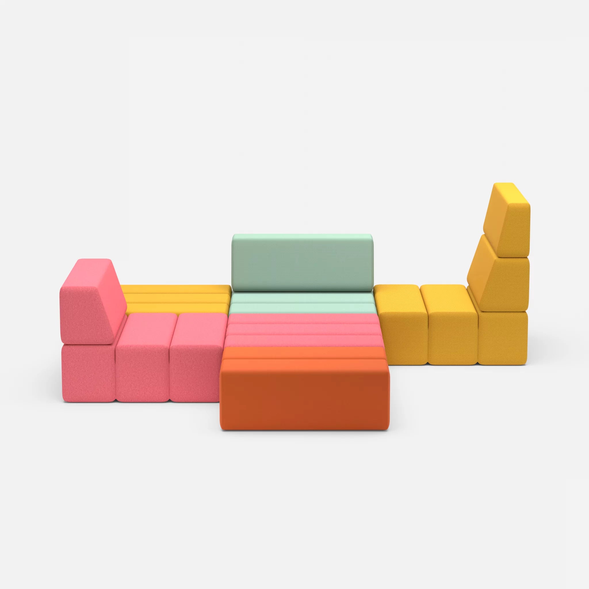 Ecksofa Bricks 3 novumcurry-radio7045 in Curry und Hellblau von vorne