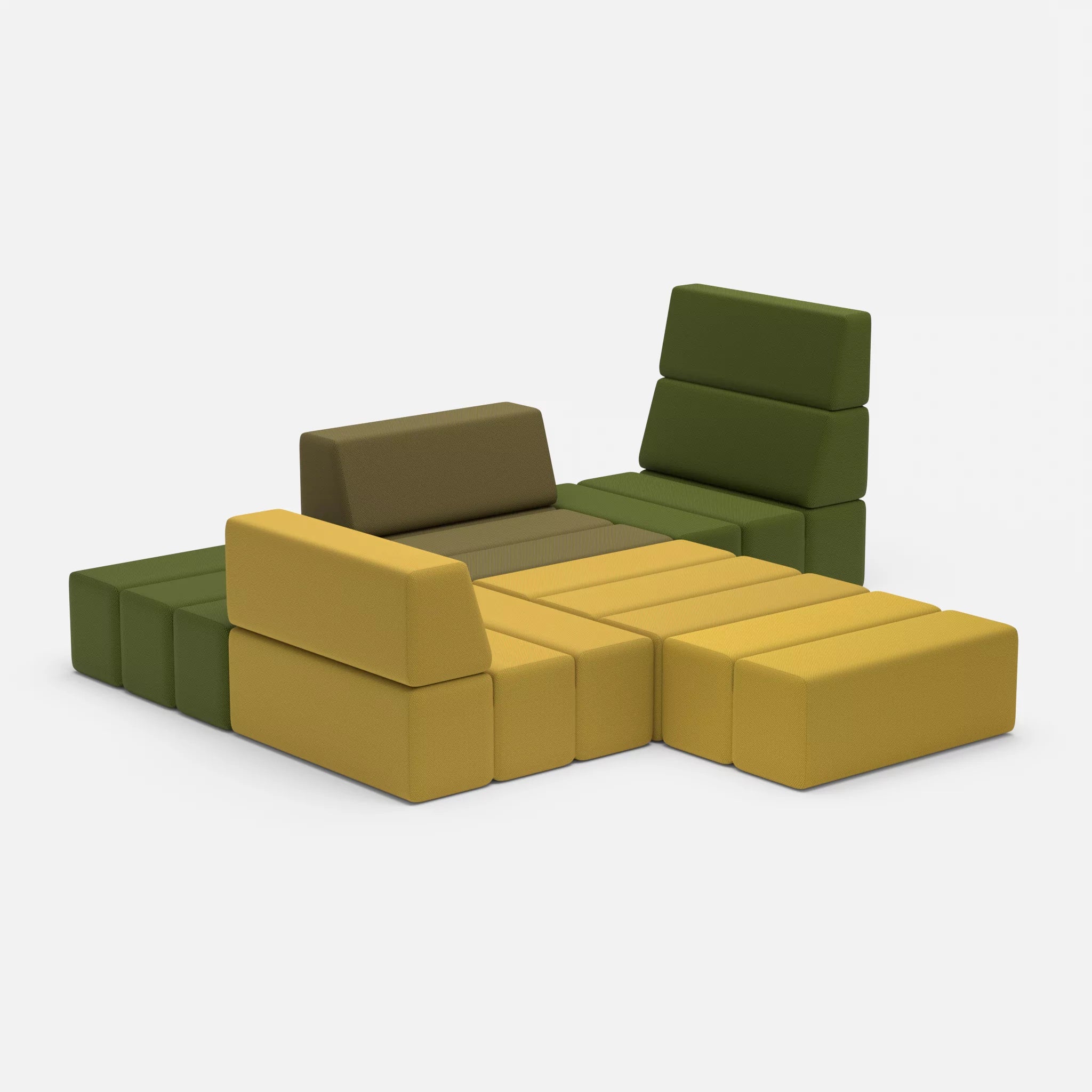 Ecksofa Bricks 3 novummoss-novumpinie in Grün und Dunkelgrün von der Seite