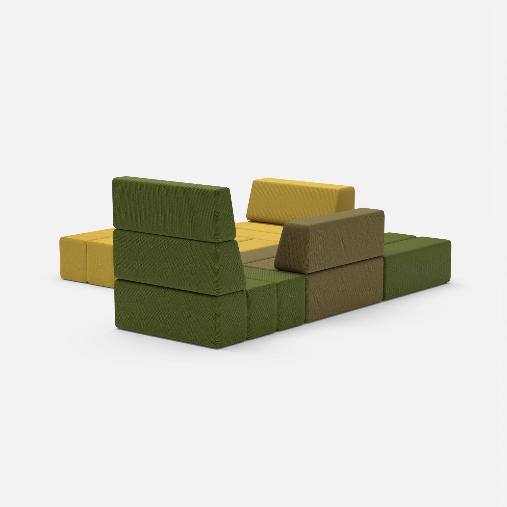 Ecksofa Bricks 3 novummoss-novumpinie in Grün und Dunkelgrün von hinten