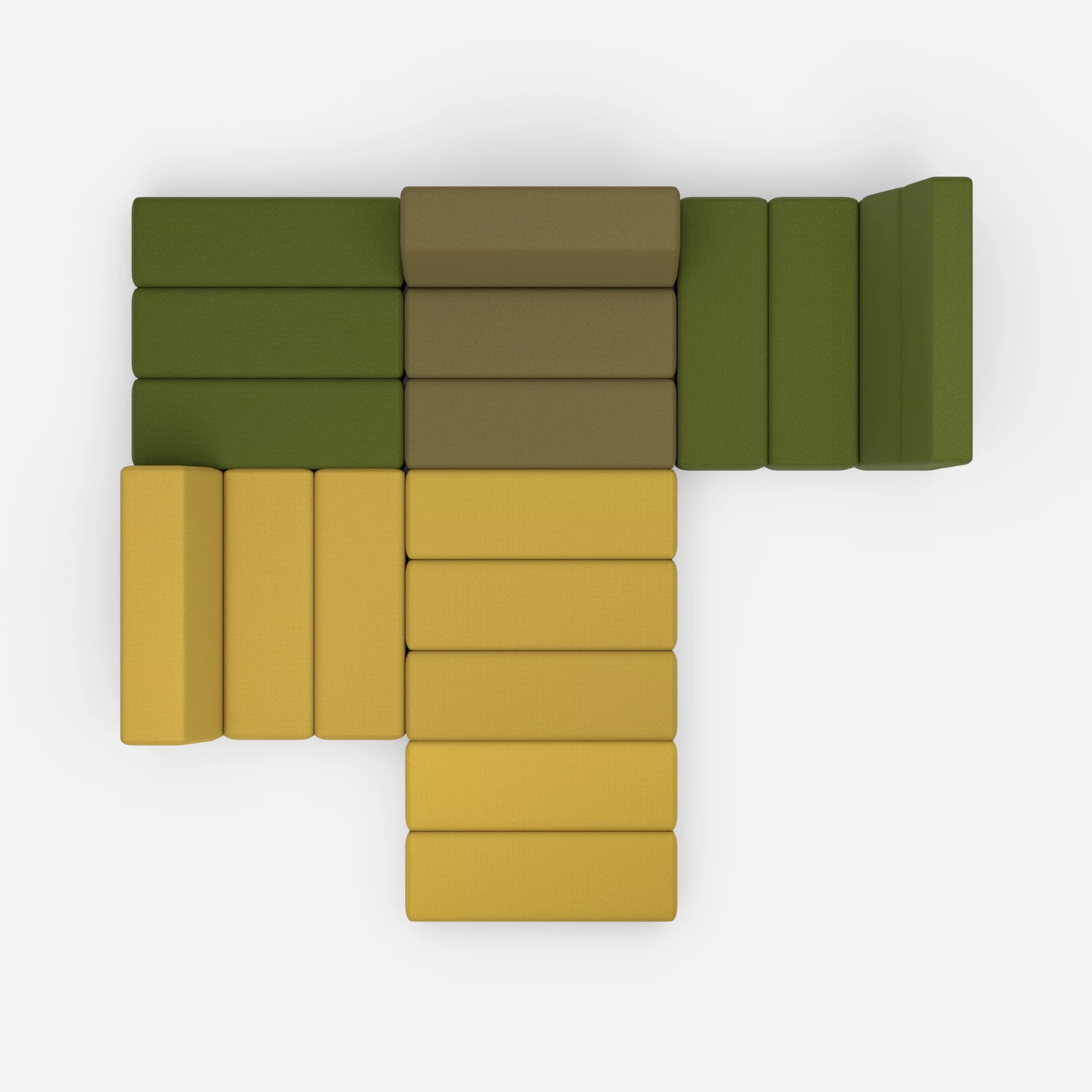 Ecksofa Bricks 3 novummoss-novumpinie in Grün und Dunkelgrün von oben