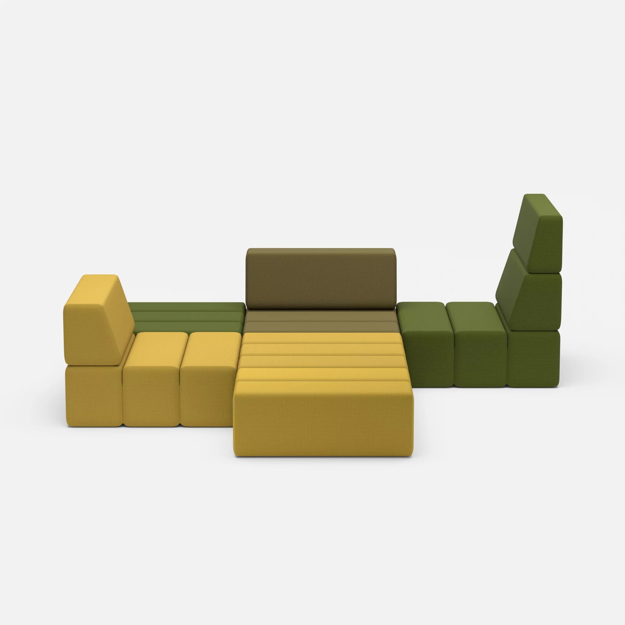 Ecksofa Bricks 3 novummoss-novumpinie in Grün und Dunkelgrün von vorne