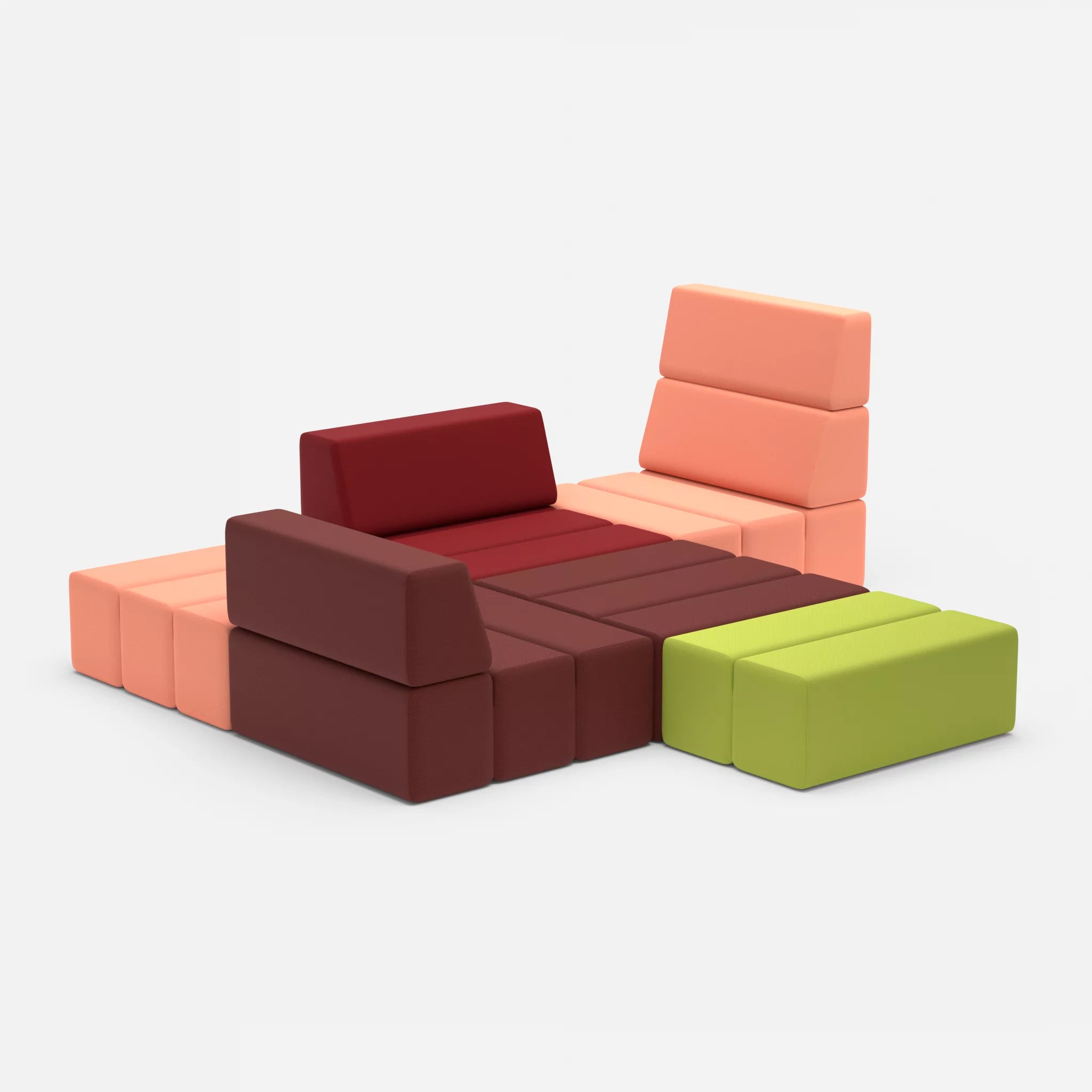 Ecksofa Bricks 3 radio4046-radio4028 in Coral und Rot von der Seite