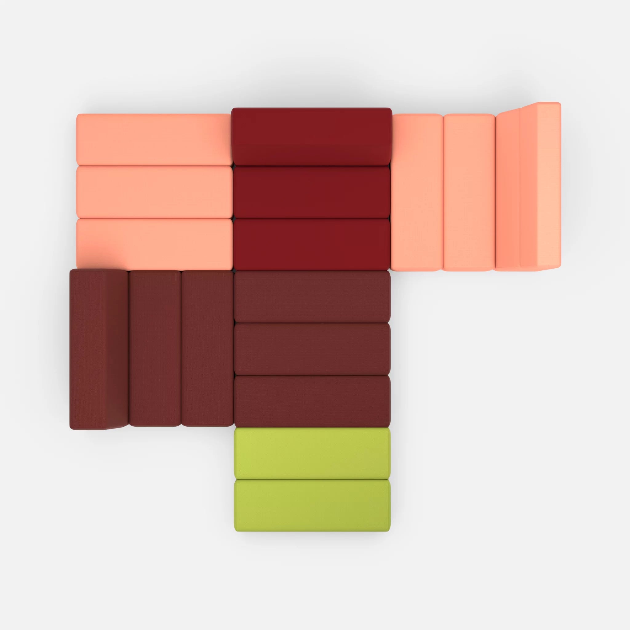 Ecksofa Bricks 3 radio4046-radio4028 in Coral und Rot von oben