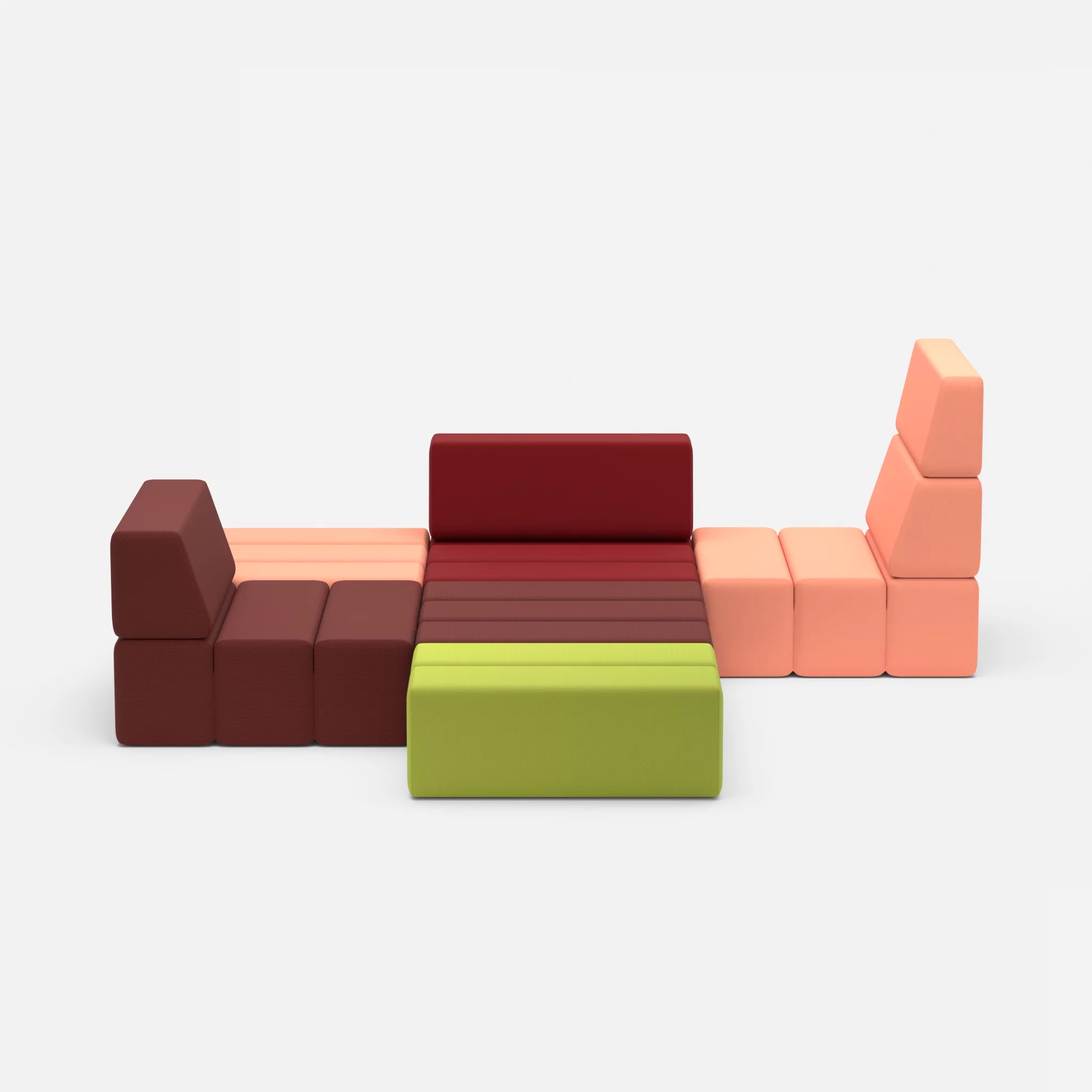 Ecksofa Bricks 3 radio4046-radio4028 in Coral und Rot von vorne