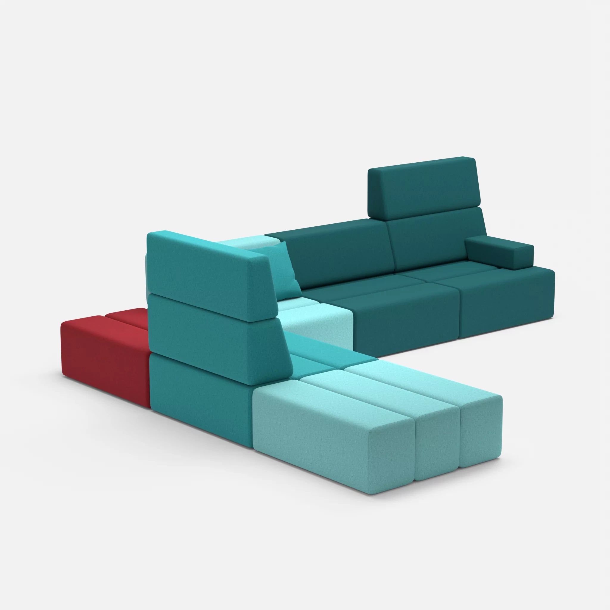Ecksofa Bricks 4 dama0030-dama0076 in Türkis und Türkis von der Seite