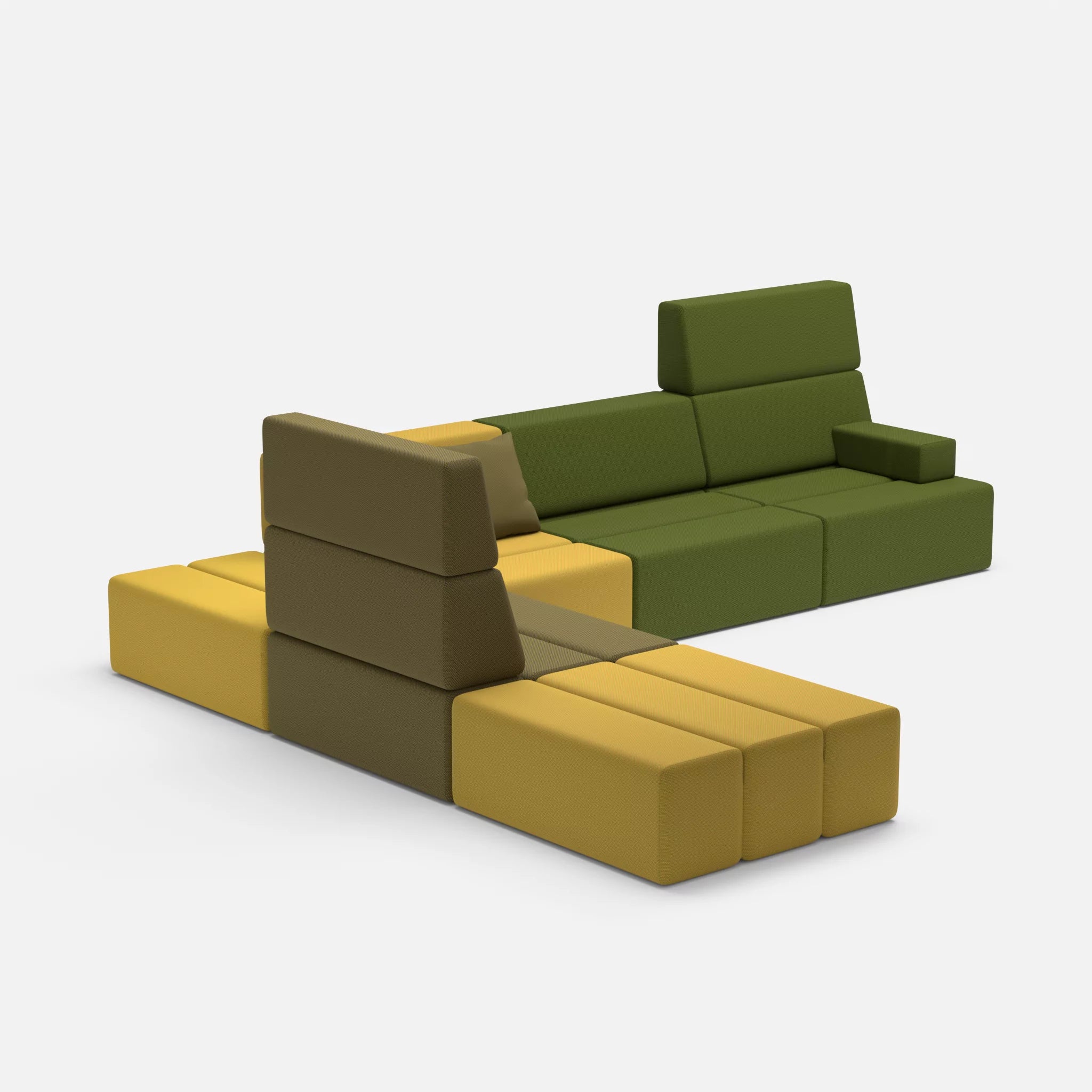 Ecksofa Bricks 4 novumtivoli-novumpinie in Hellgrün und Dunkelgrün von der Seite