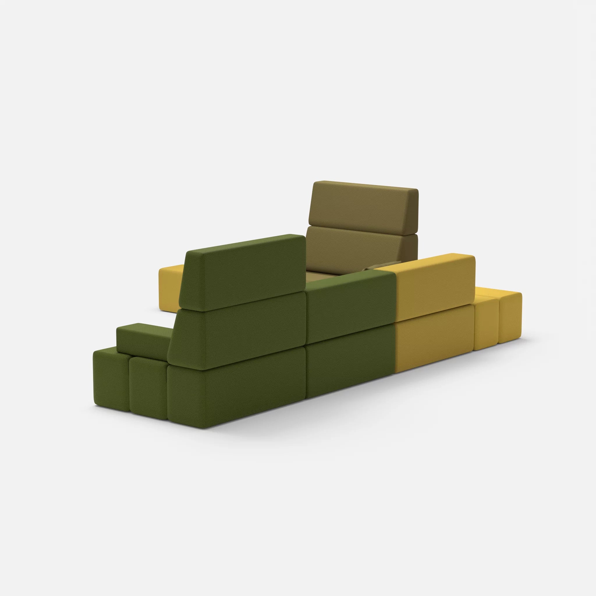 Ecksofa Bricks 4 novumtivoli-novumpinie in Hellgrün und Dunkelgrün von hinten