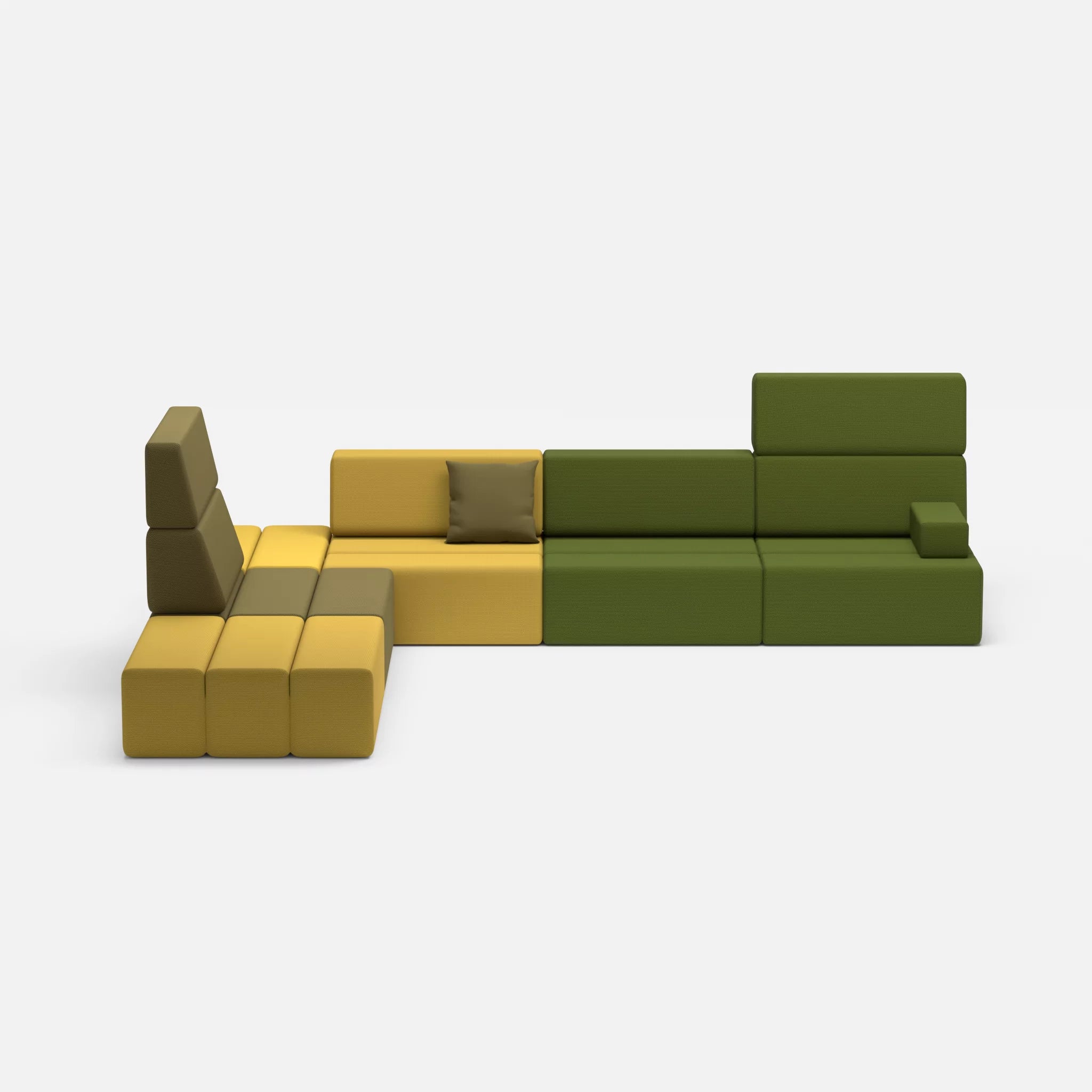 Ecksofa Bricks 4 novumtivoli-novumpinie in Hellgrün und Dunkelgrün von vorne