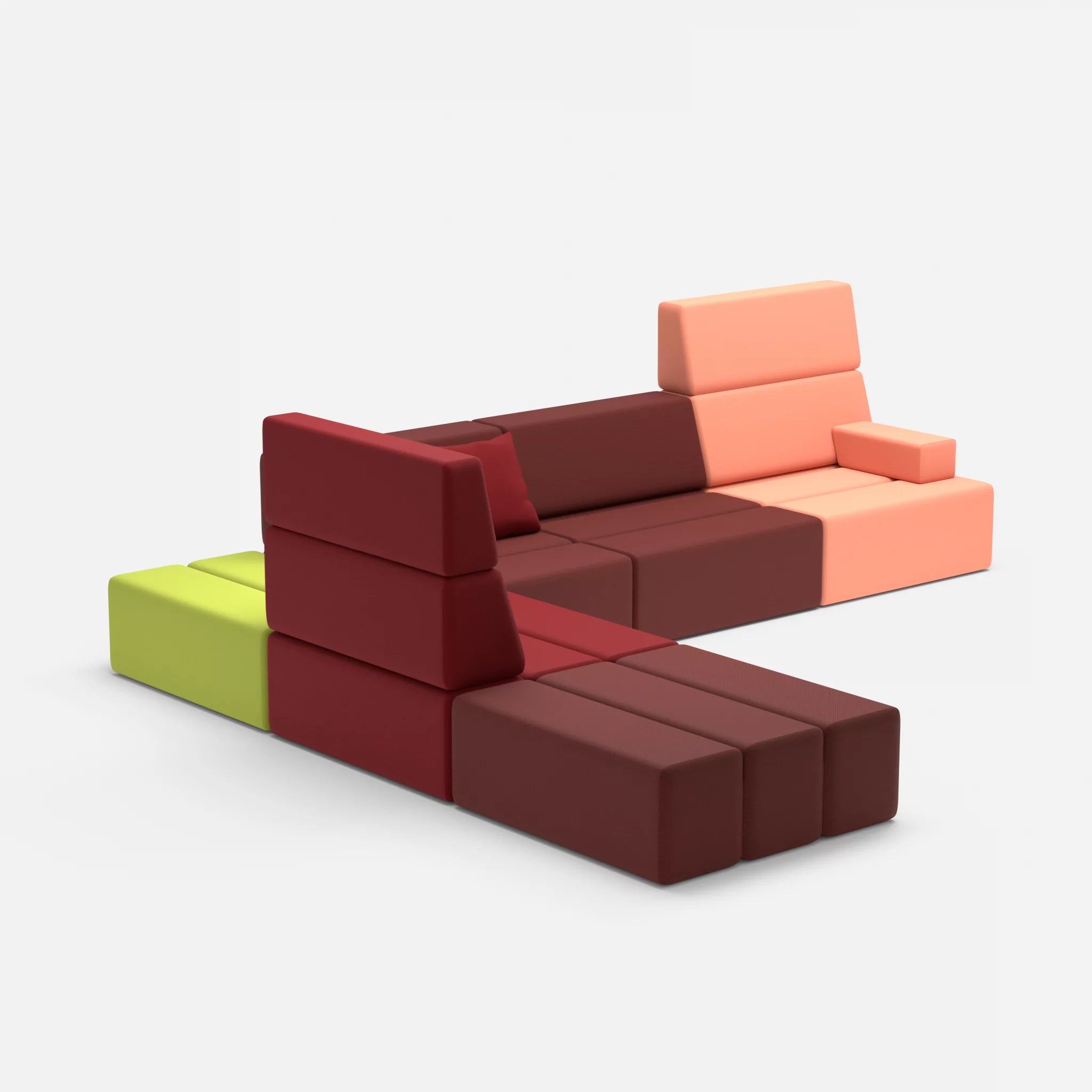 Ecksofa Bricks 4 radio4517-radio4028 in Dunkelrot und Rot von der Seite