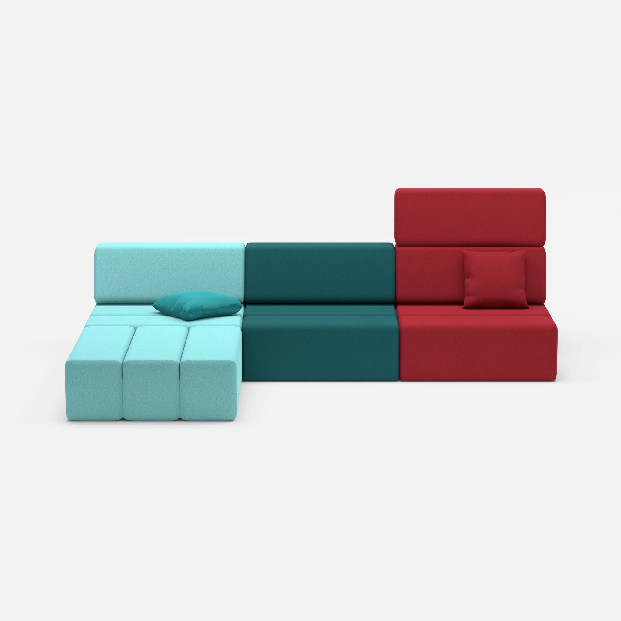 L Sofa Bricks 4 dama0030-dama0018 in Türkis und Türkis von vorne