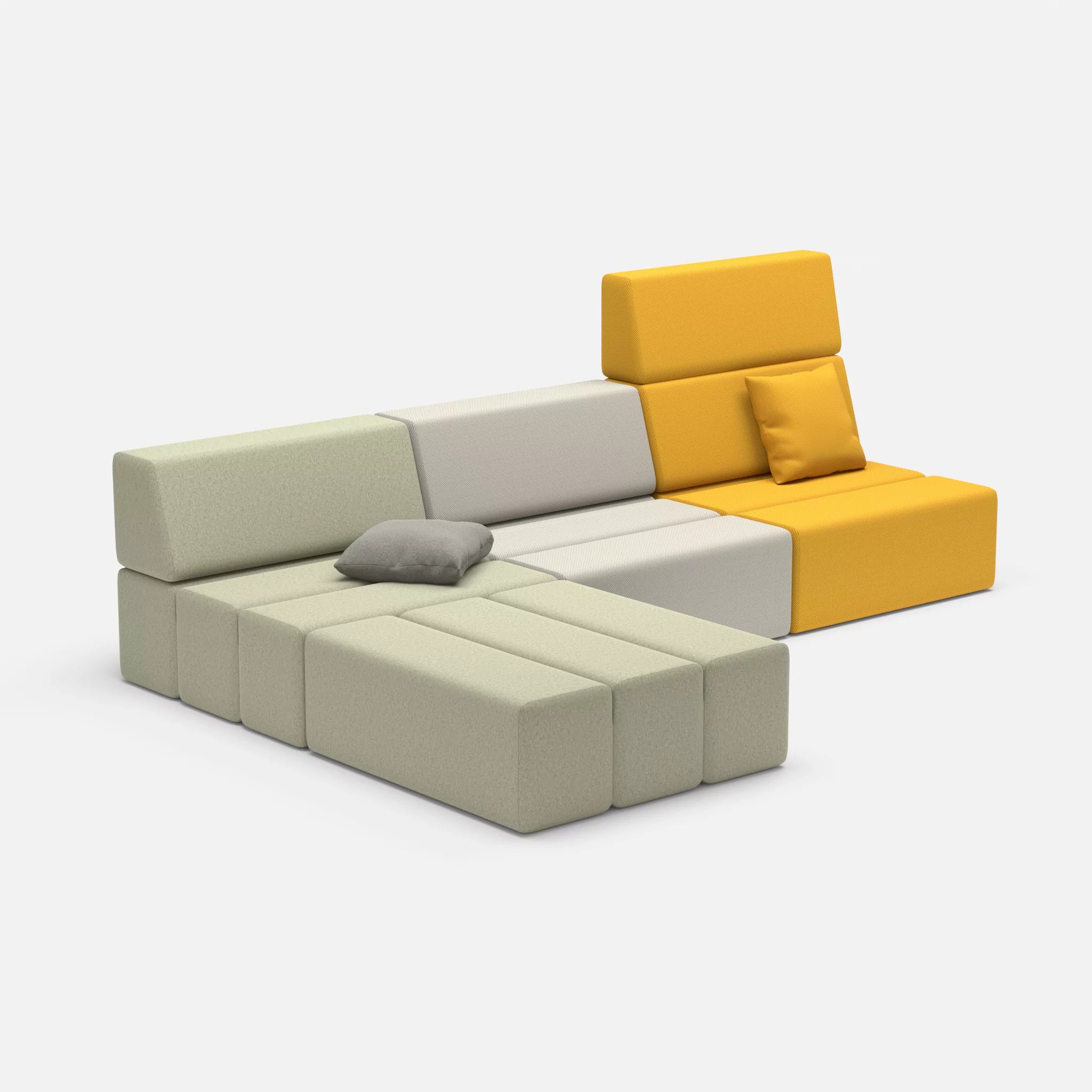 L Sofa Bricks 4 dama0057-novumkies in Hellgrau und Mittelgrau von der Seite