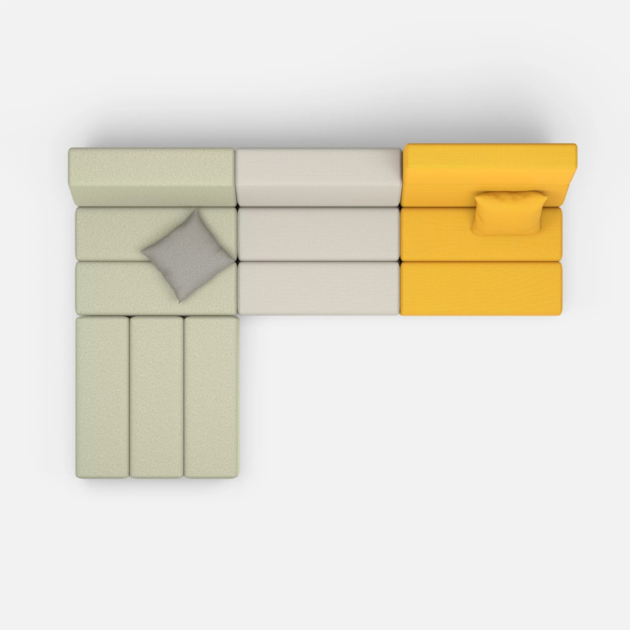 L Sofa Bricks 4 dama0057-novumkies in Hellgrau und Mittelgrau von oben