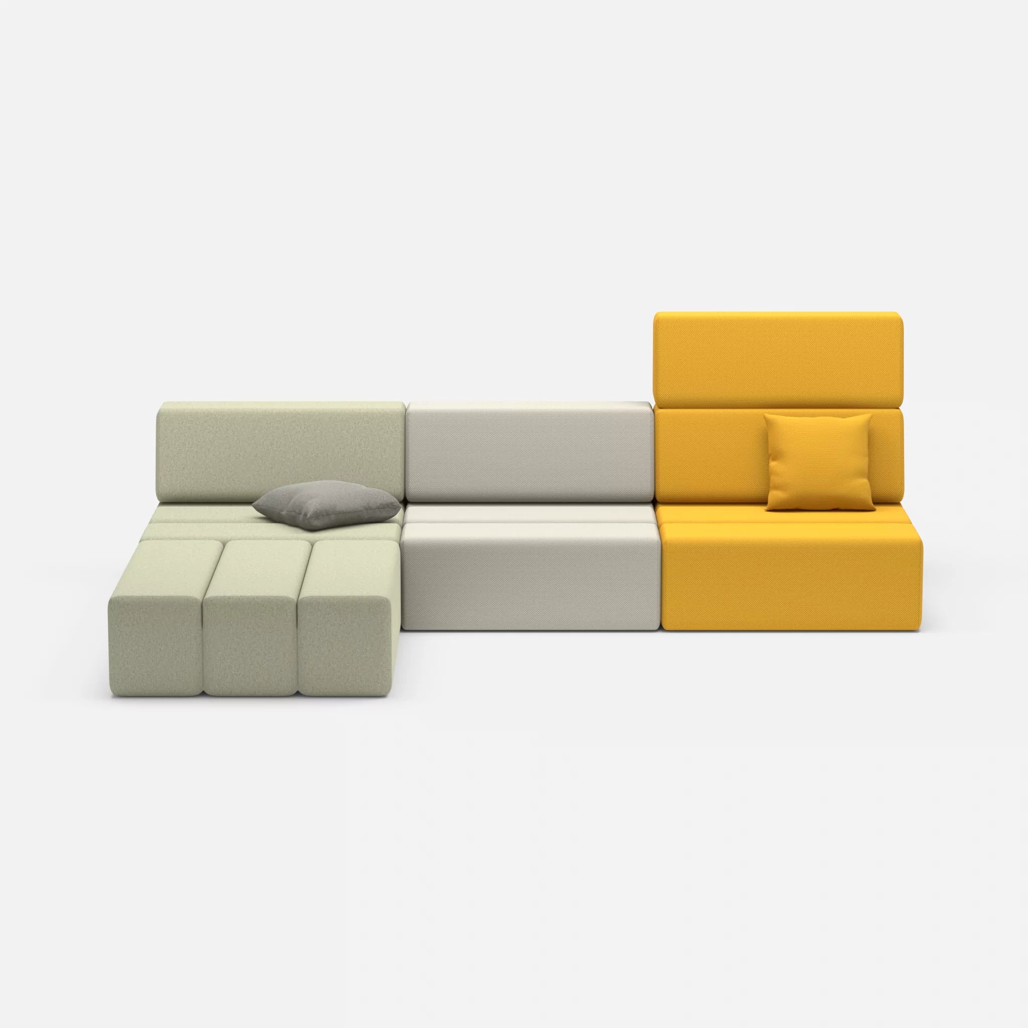 L Sofa Bricks 4 dama0057-novumkies in Hellgrau und Mittelgrau von vorne