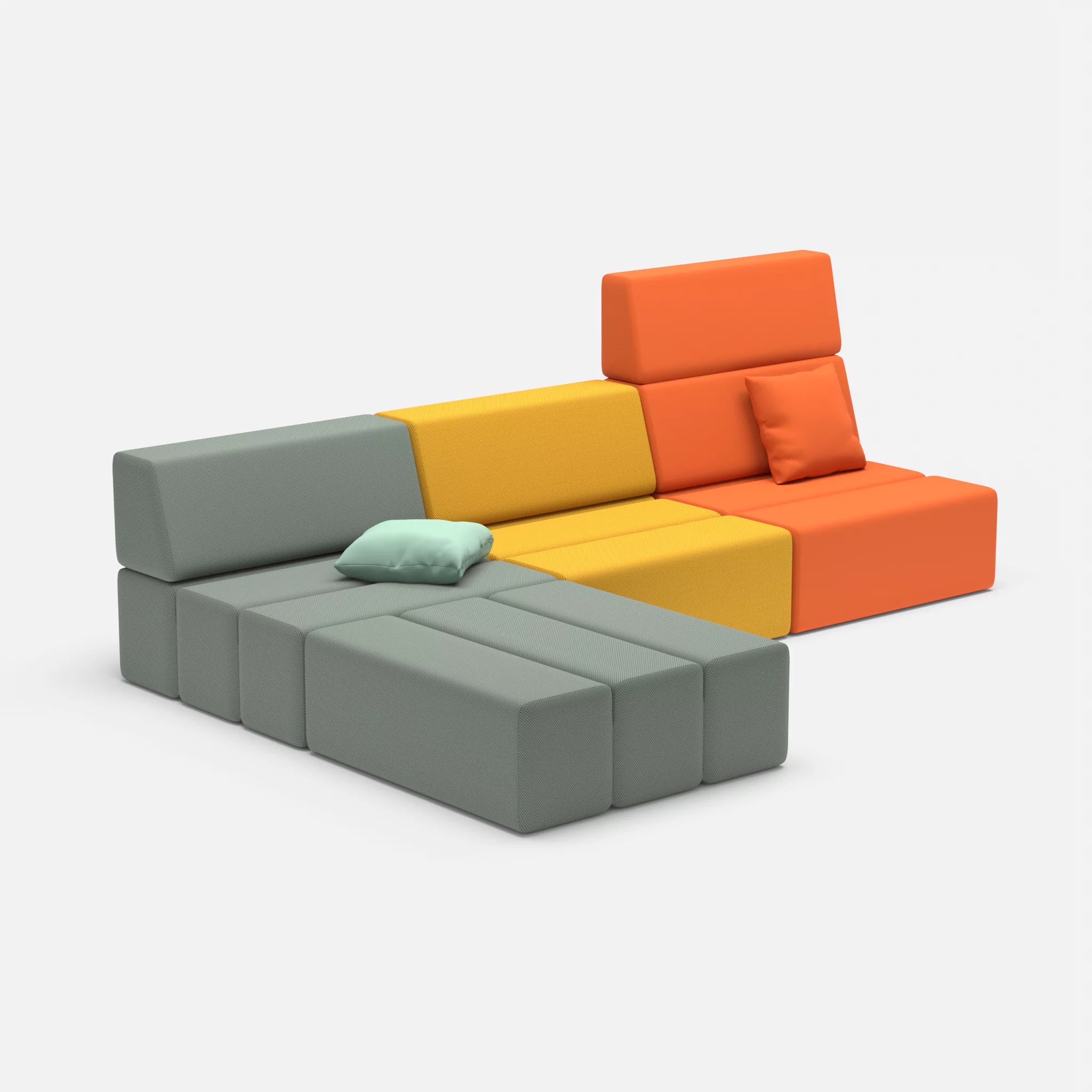L Sofa Bricks 4 novumdelphi-novumcurry in Graublau und Curry von der Seite