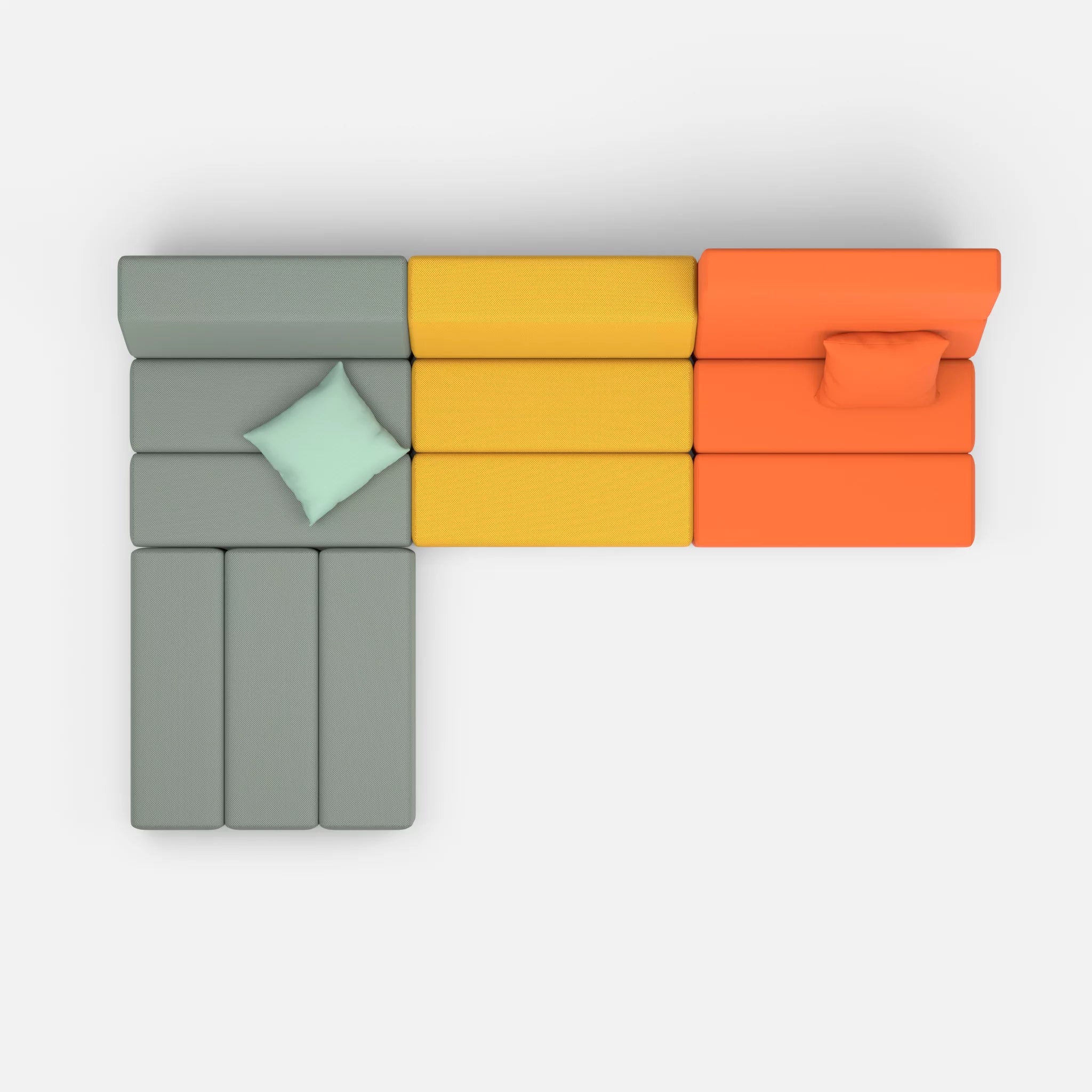 L Sofa Bricks 4 novumdelphi-novumcurry in Graublau und Curry von oben