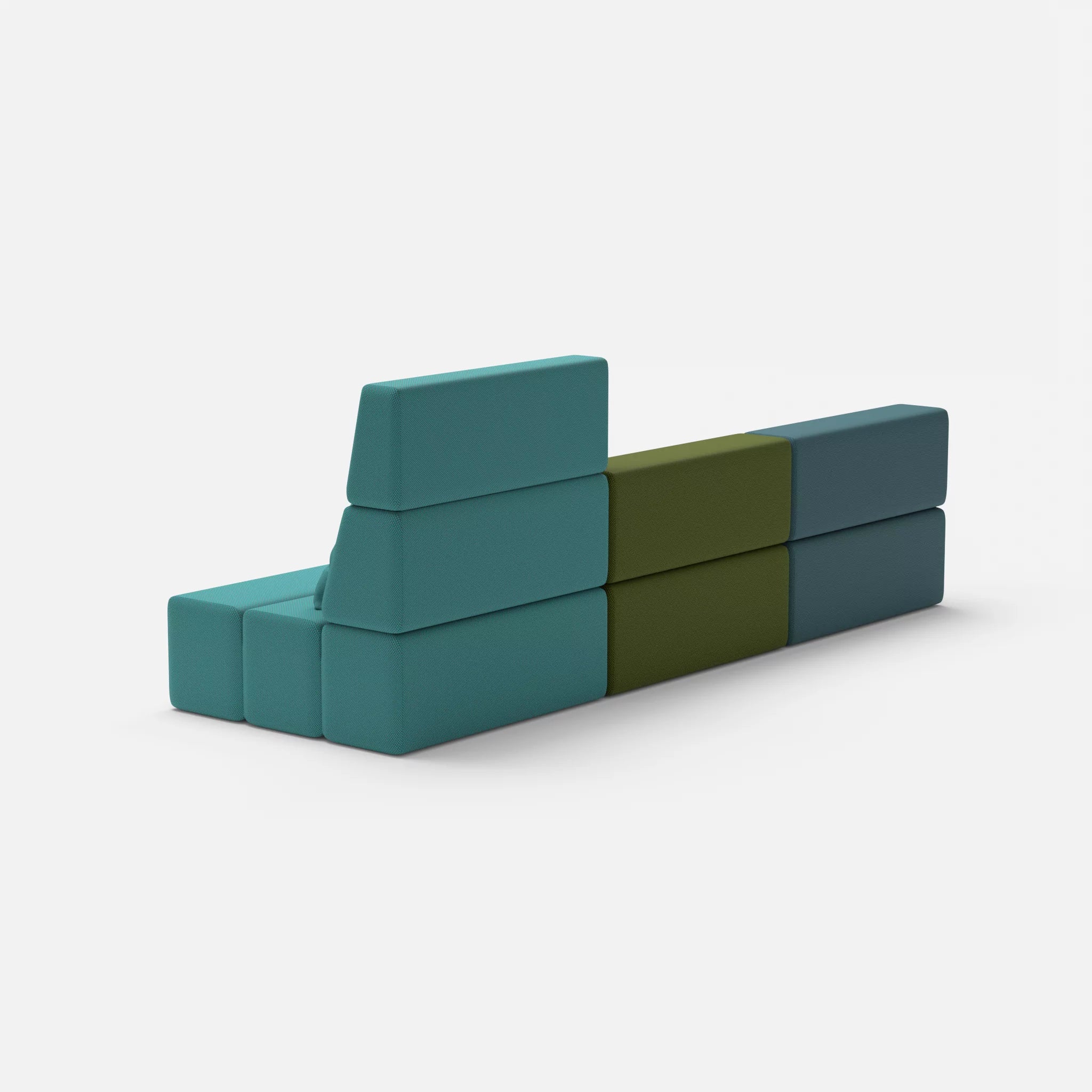 L Sofa Bricks 4 novumsamoa-novummoss in Dunkelblau und Grün von hinten