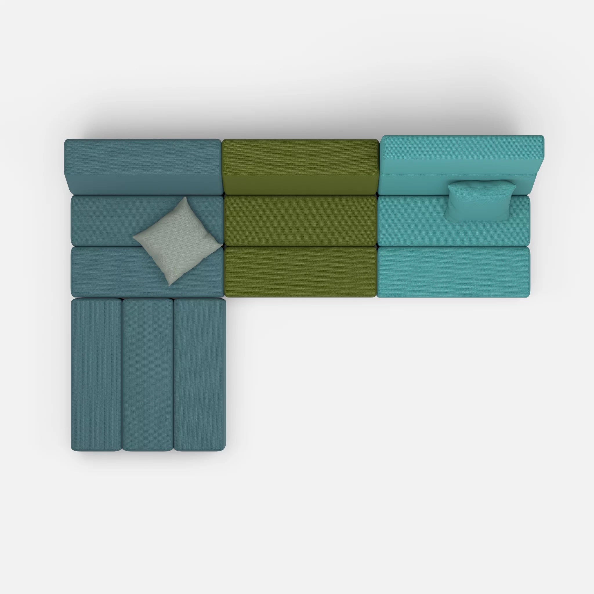 L Sofa Bricks 4 novumsamoa-novummoss in Dunkelblau und Grün von oben