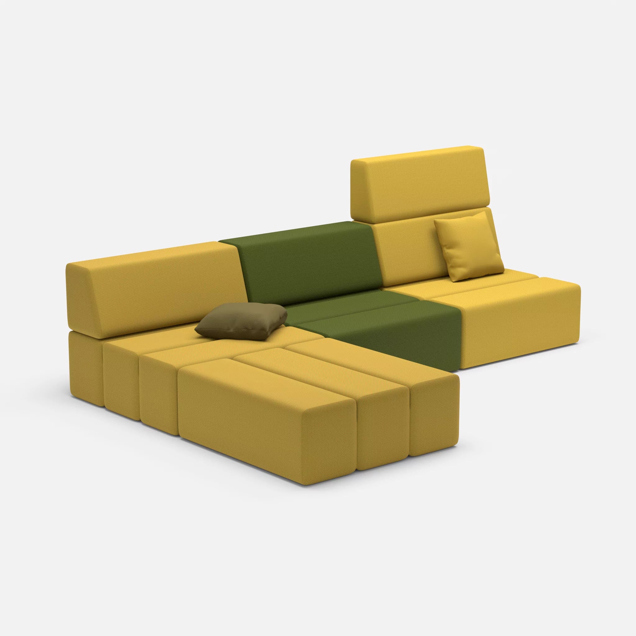 L Sofa Bricks 4 novumtivoli-novummoss in Hellgrün und Grün von der Seite