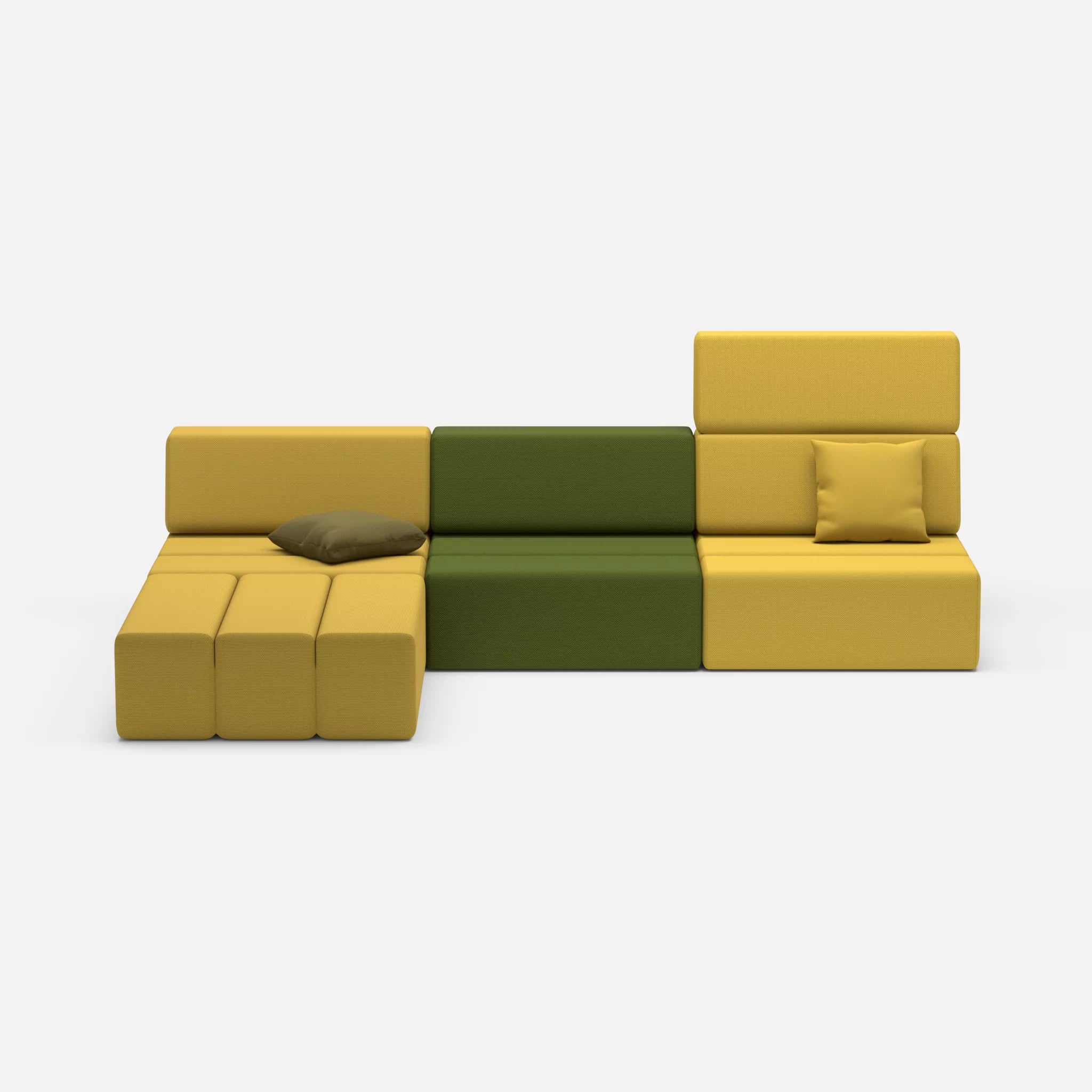 L Sofa Bricks 4 novumtivoli-novummoss in Hellgrün und Grün von vorne